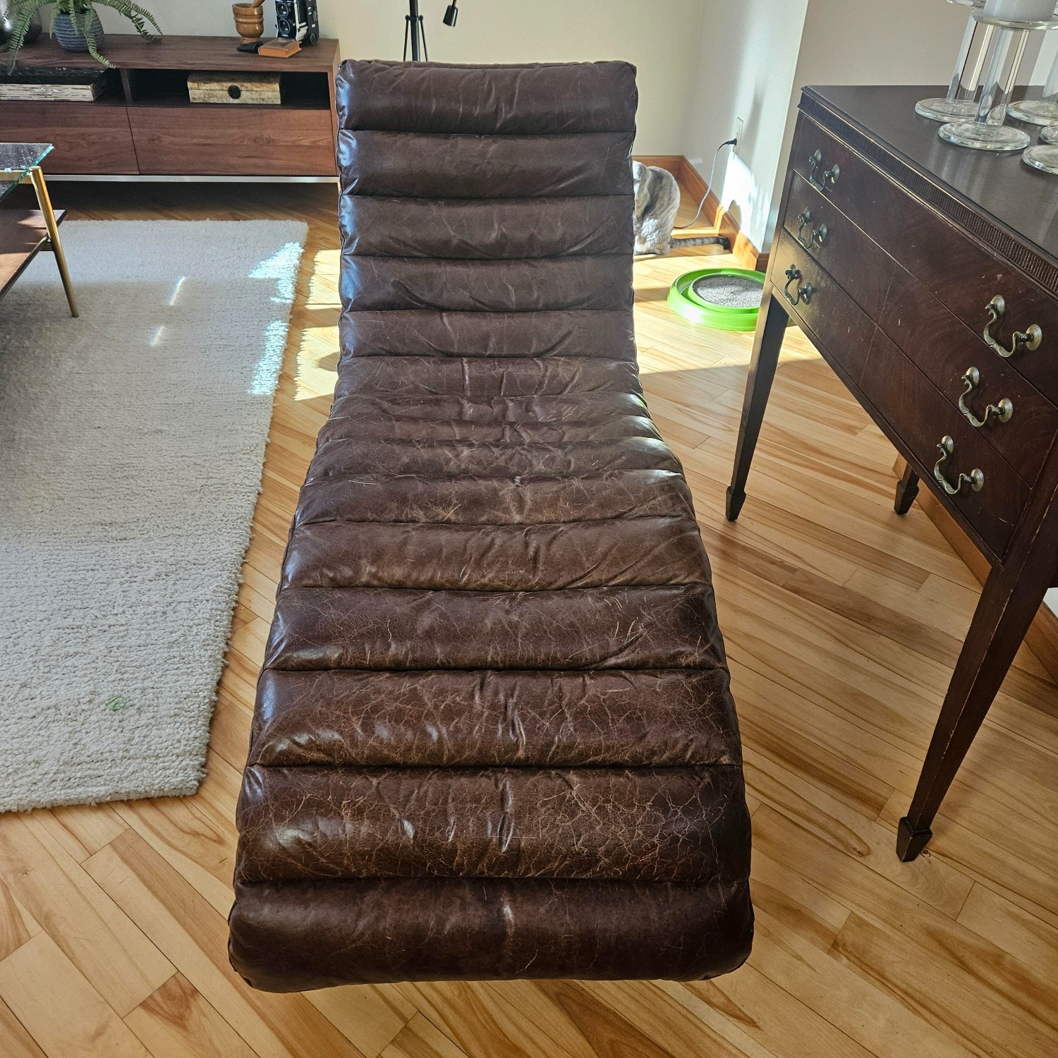 Restoration Hardware Oviedo Brown Leather Chaise Lounge - image-4