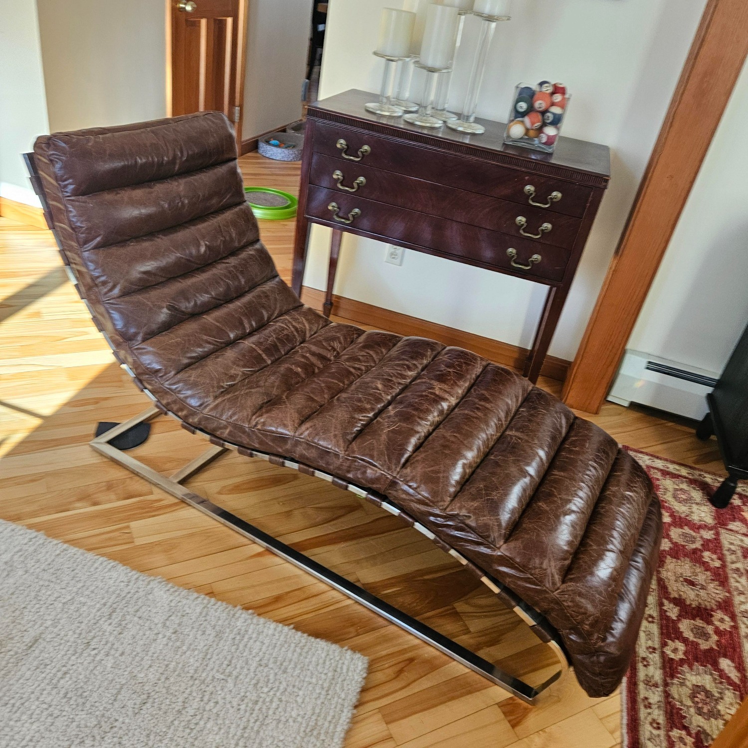 Restoration Hardware Oviedo Brown Leather Chaise Lounge - image-2
