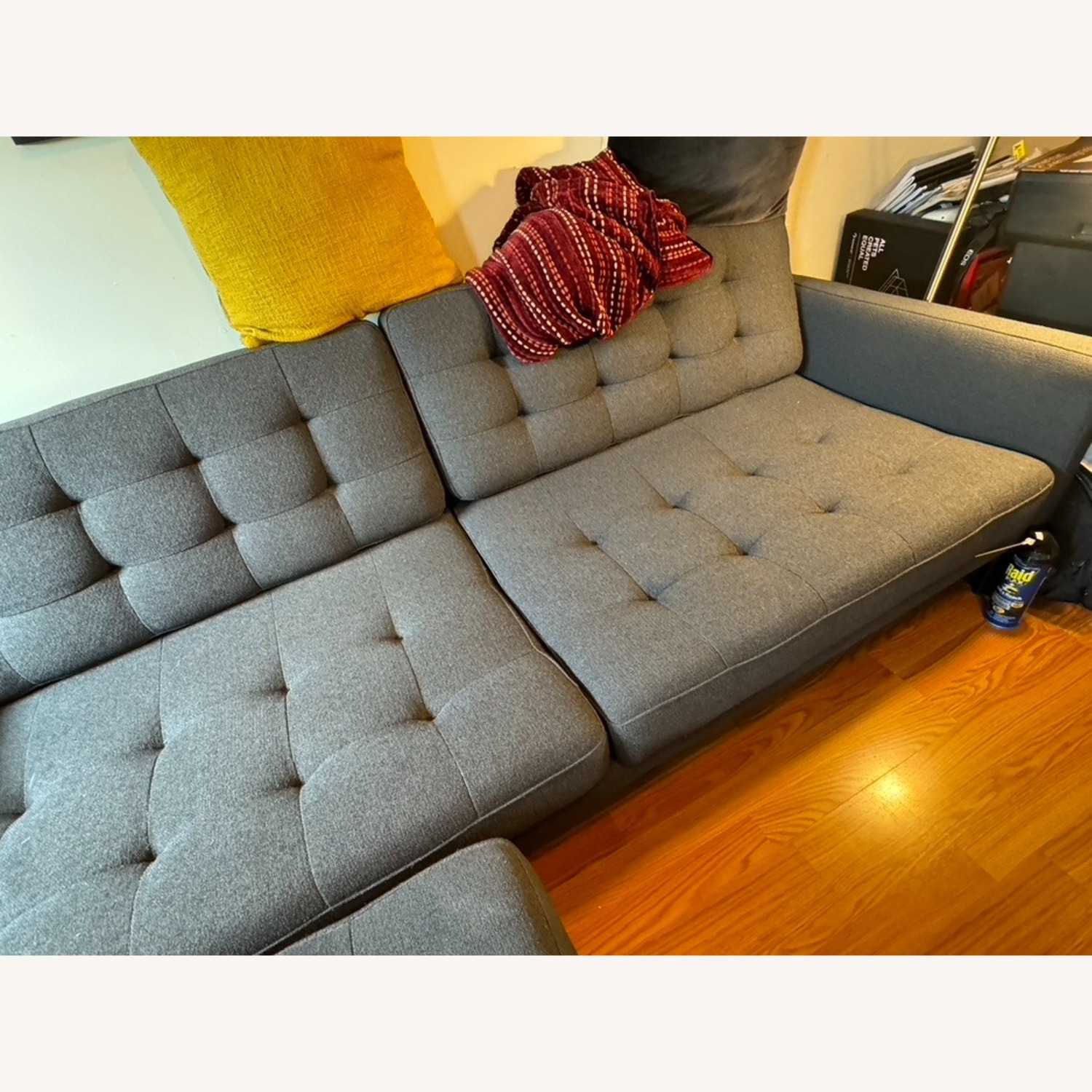 Gus Modern Blue 2 Seater Sofa With Ottoman - image-3