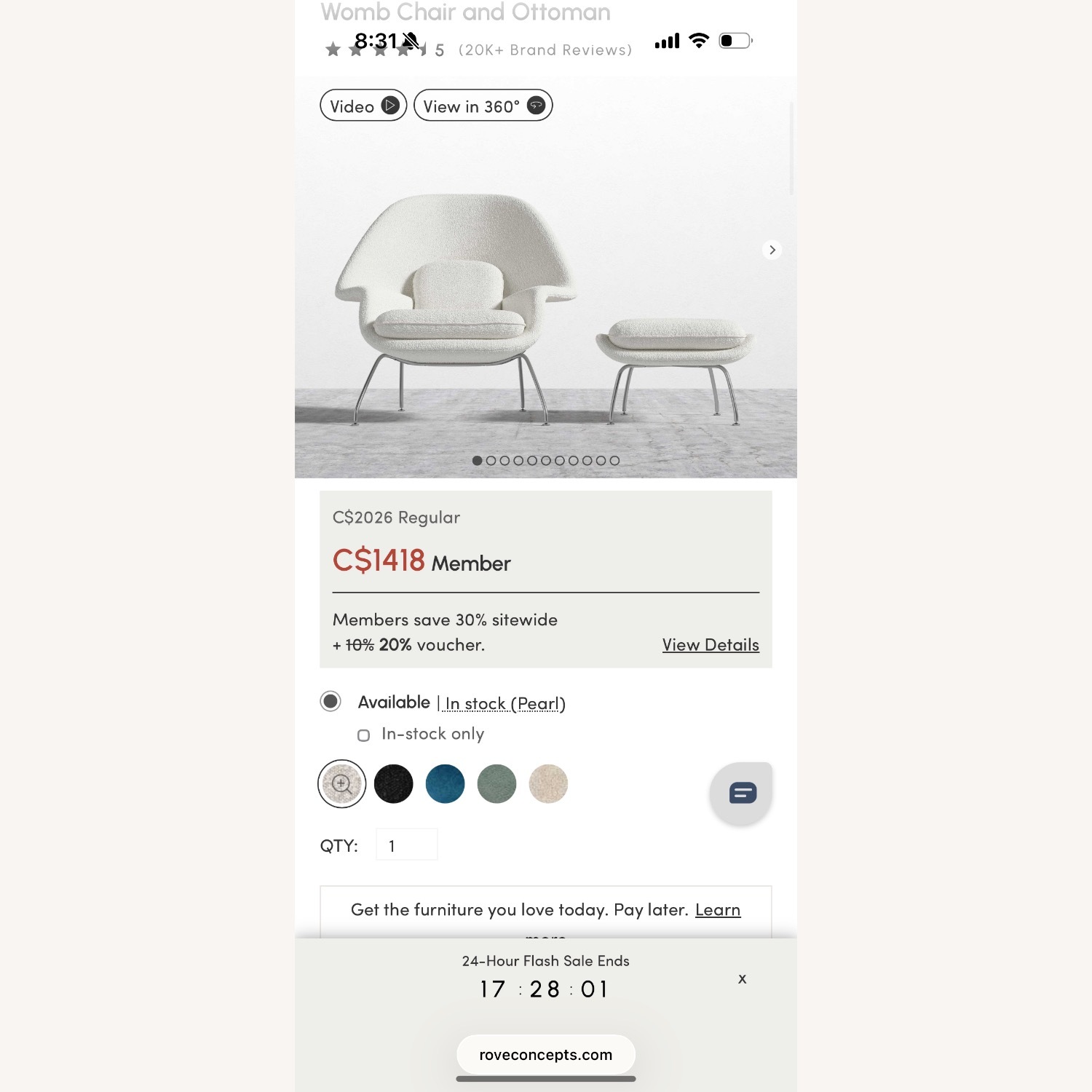 Rove Concepts Blue Womb Chair & Ottoman - image-3