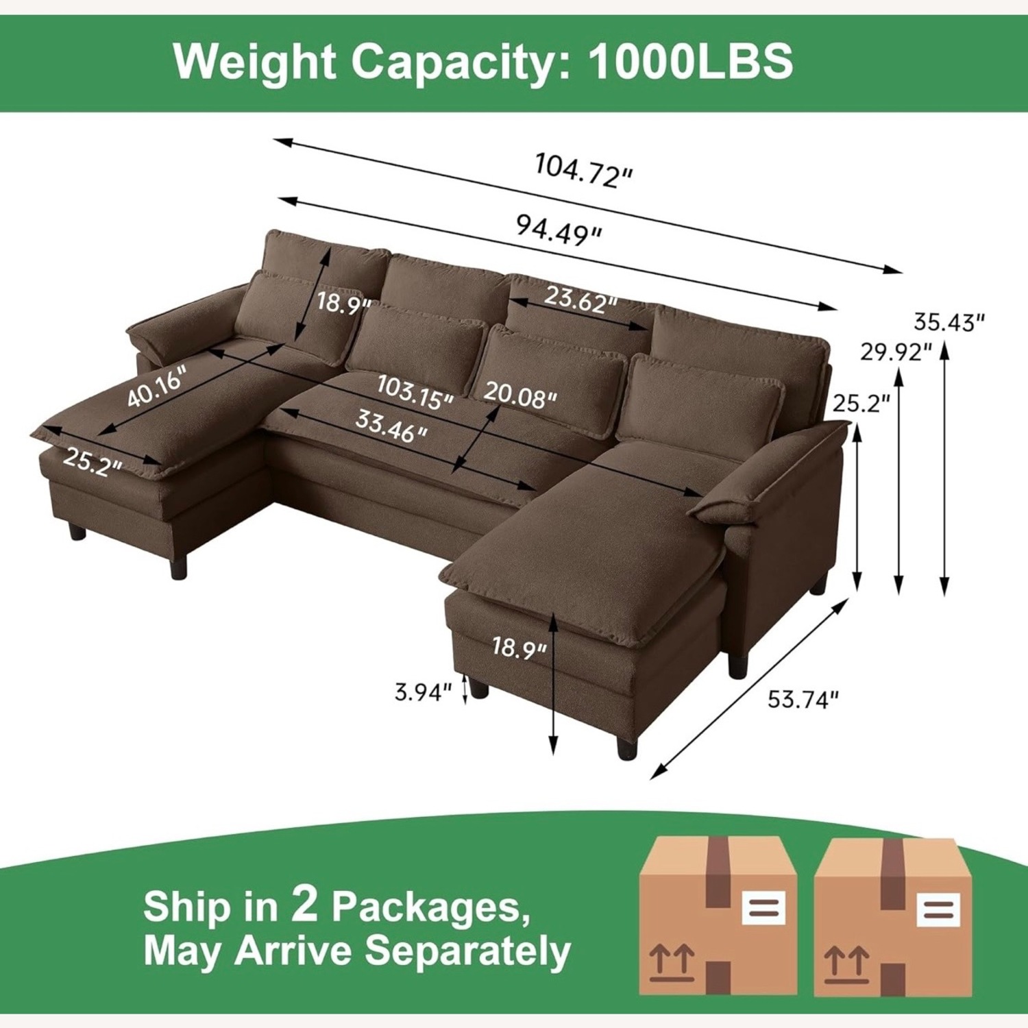 Dark Brown Fabric 3+ Piece Sectional - image-2