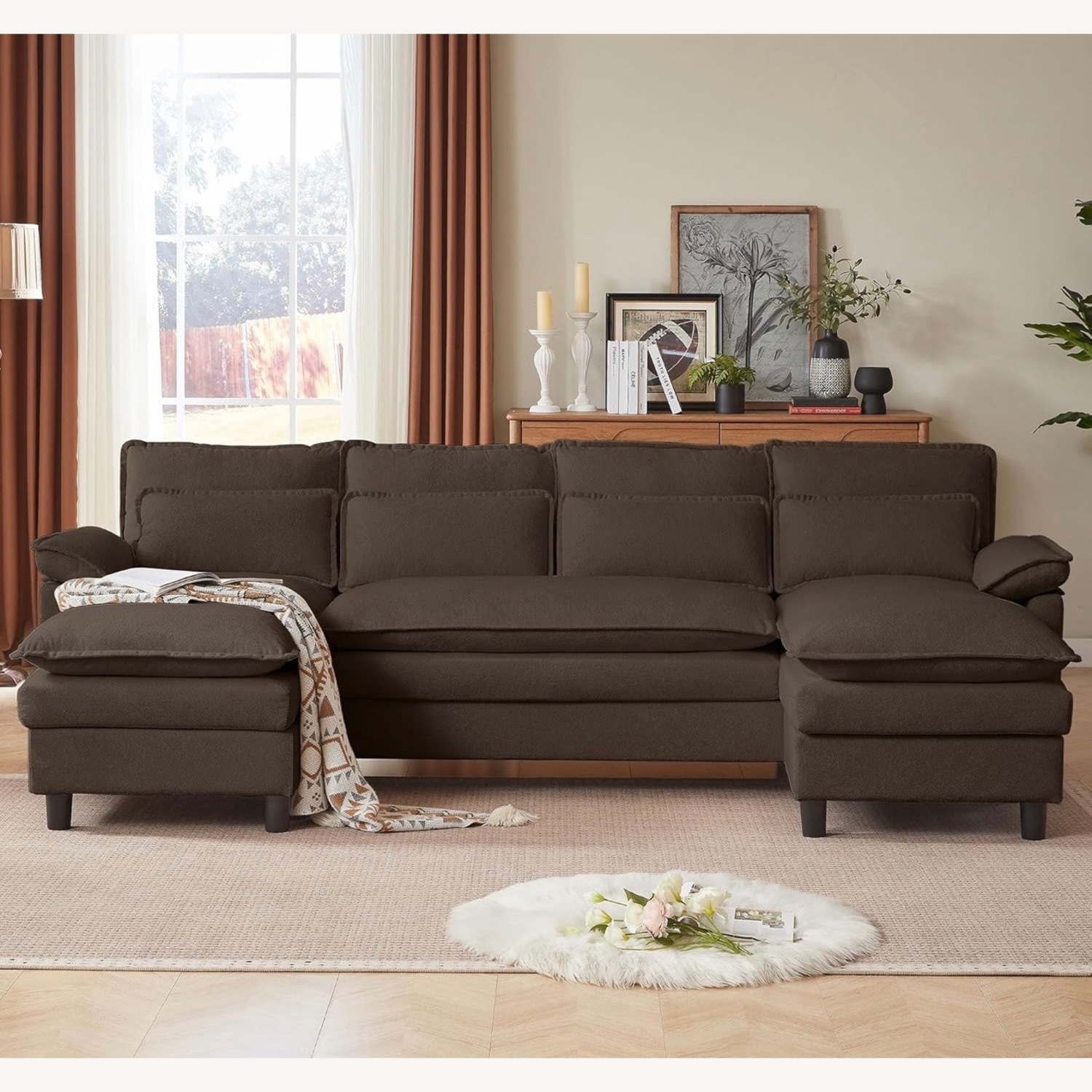 Dark Brown Fabric 3+ Piece Sectional - image-3