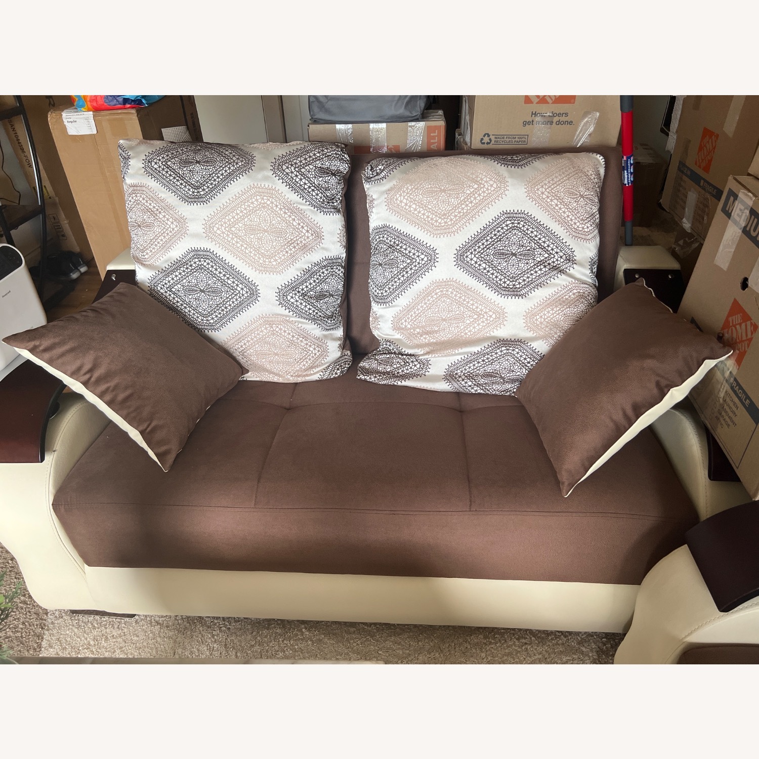 Dark Brown Fabric Loveseat - image-1