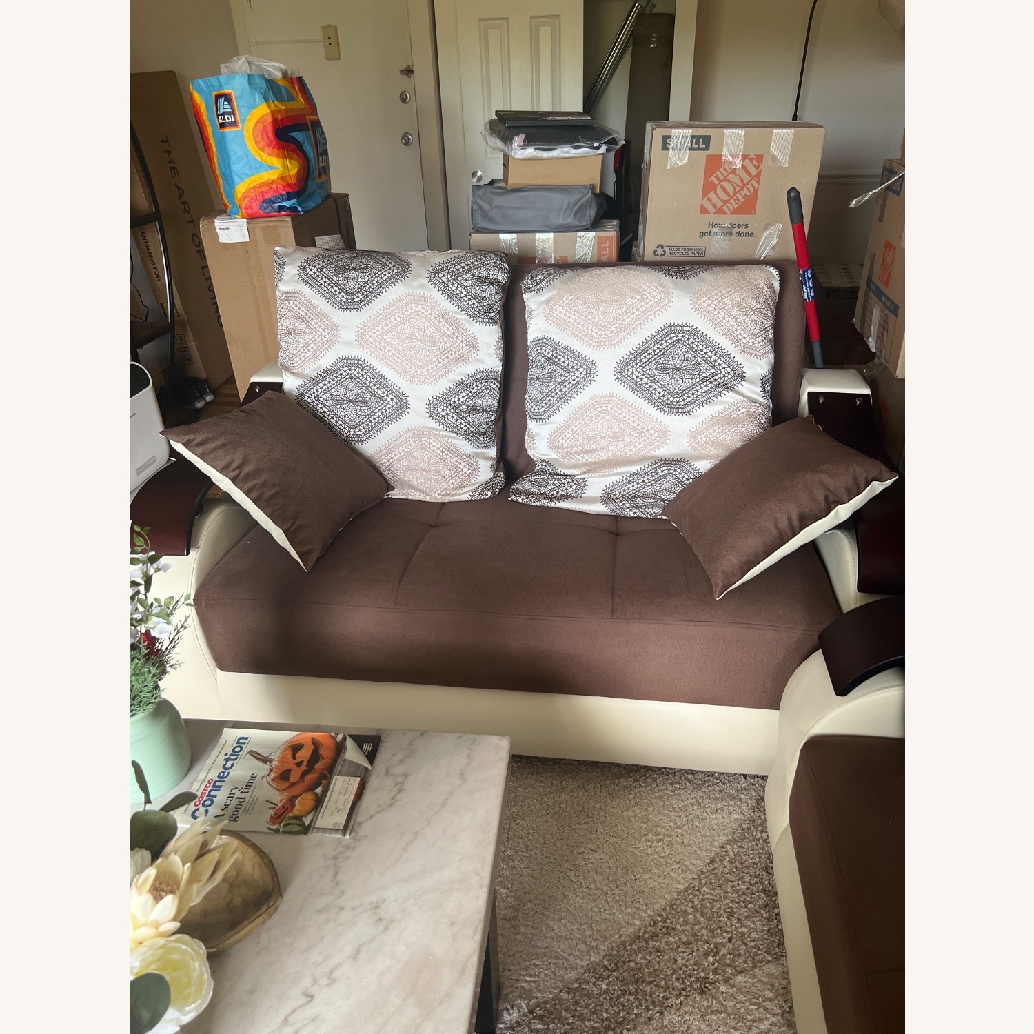 Dark Brown Fabric Loveseat - image-2