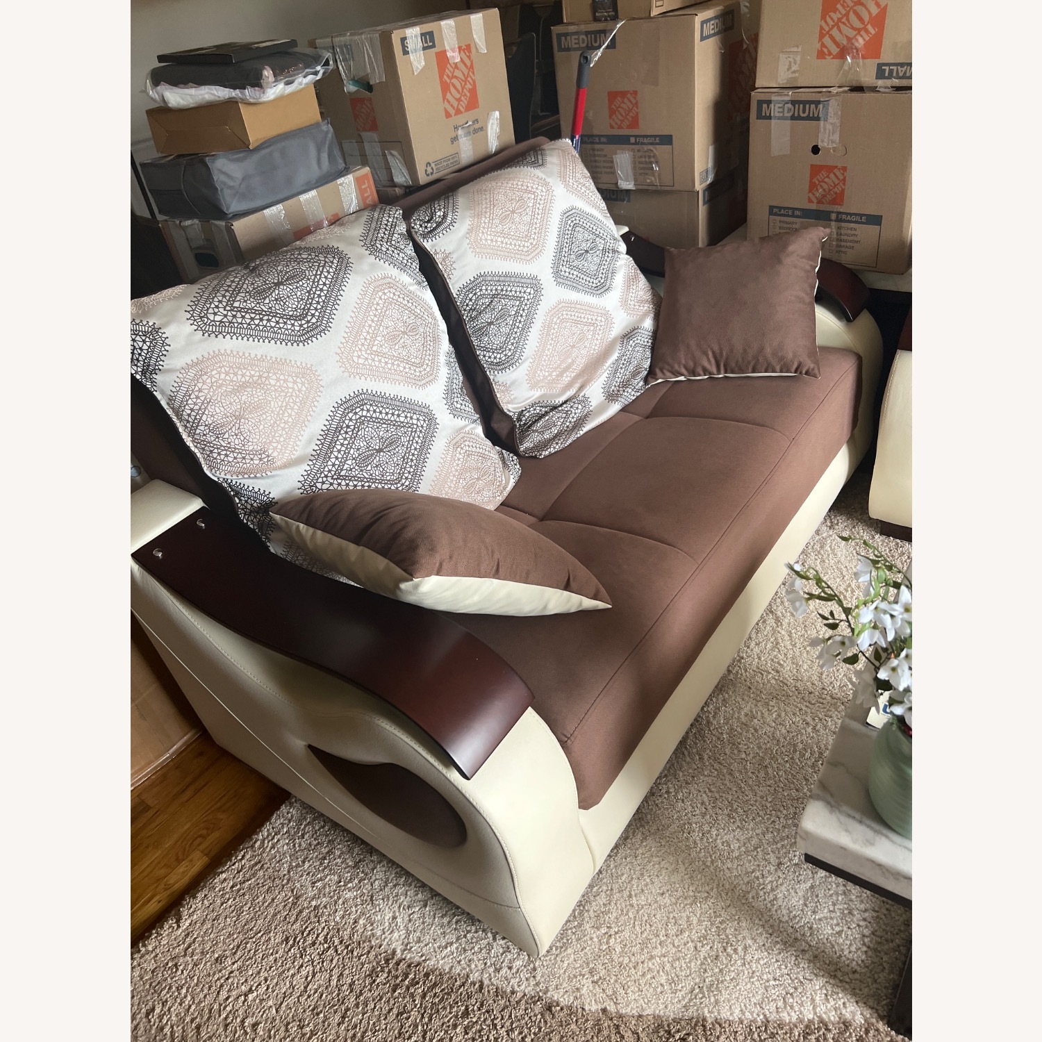 Dark Brown Fabric Loveseat - image-3