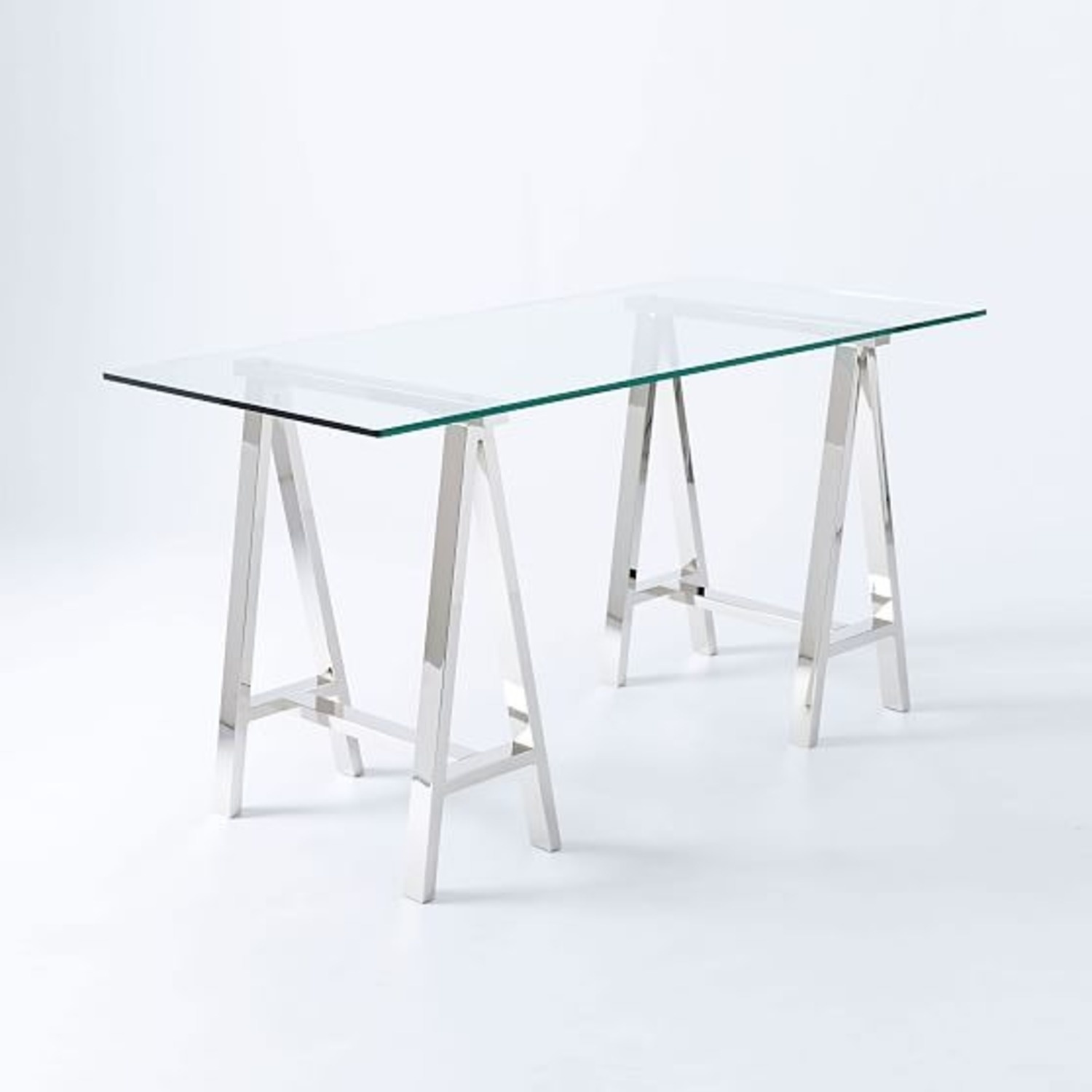 Crate & Barrel Mason Glass + Polished Nickel Trestle Desk - image-4