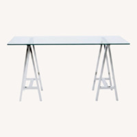 Crate & Barrel Mason Glass + Polished Nickel Trestle Desk