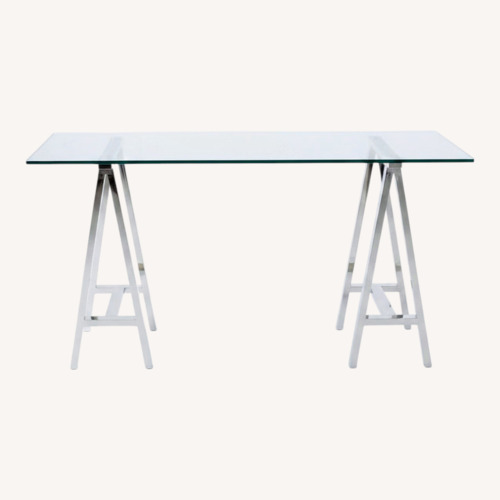 Used Crate & Barrel Mason Glass + Polished Nickel Trestle Desk for sale on AptDeco