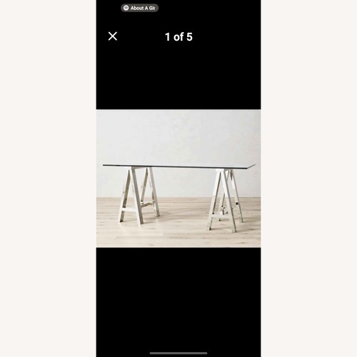 Used Crate & Barrel Mason Glass + Polished Nickel Trestle Desk for sale on AptDeco