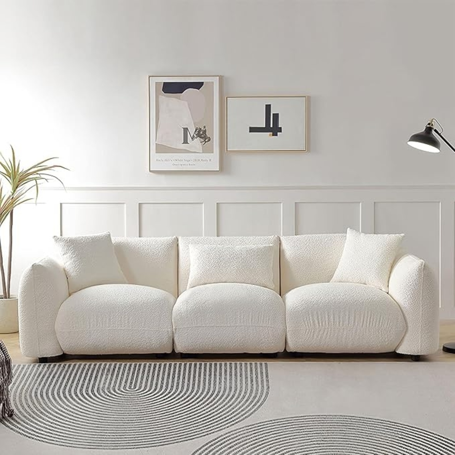 Bamooli White Fabric 3+ Piece Sectional - image-5