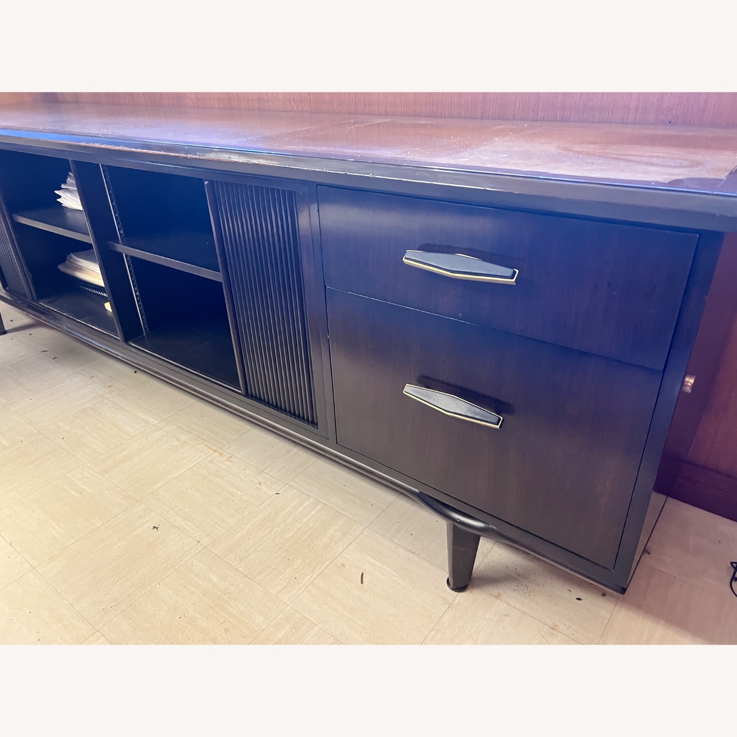 Vintage/Antique Dark Brown Wood Credenza - image-5