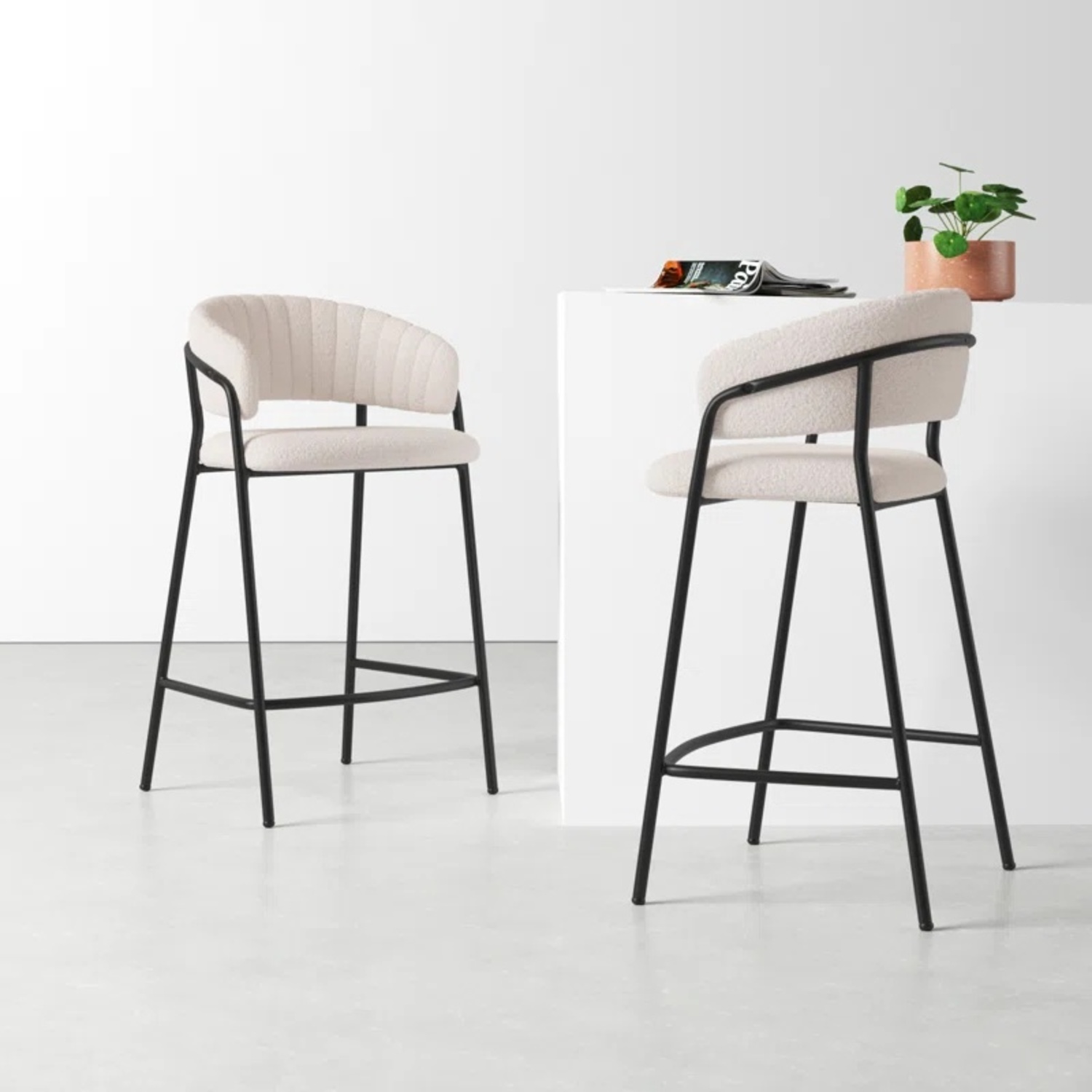 AllModern Mariam White Boucle Dining Chairs - image-4