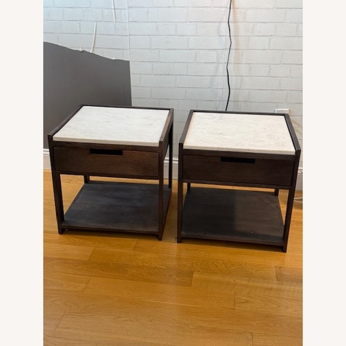 Used CB2 Tux Dark Wood Nightstand with Marble Top for sale on AptDeco