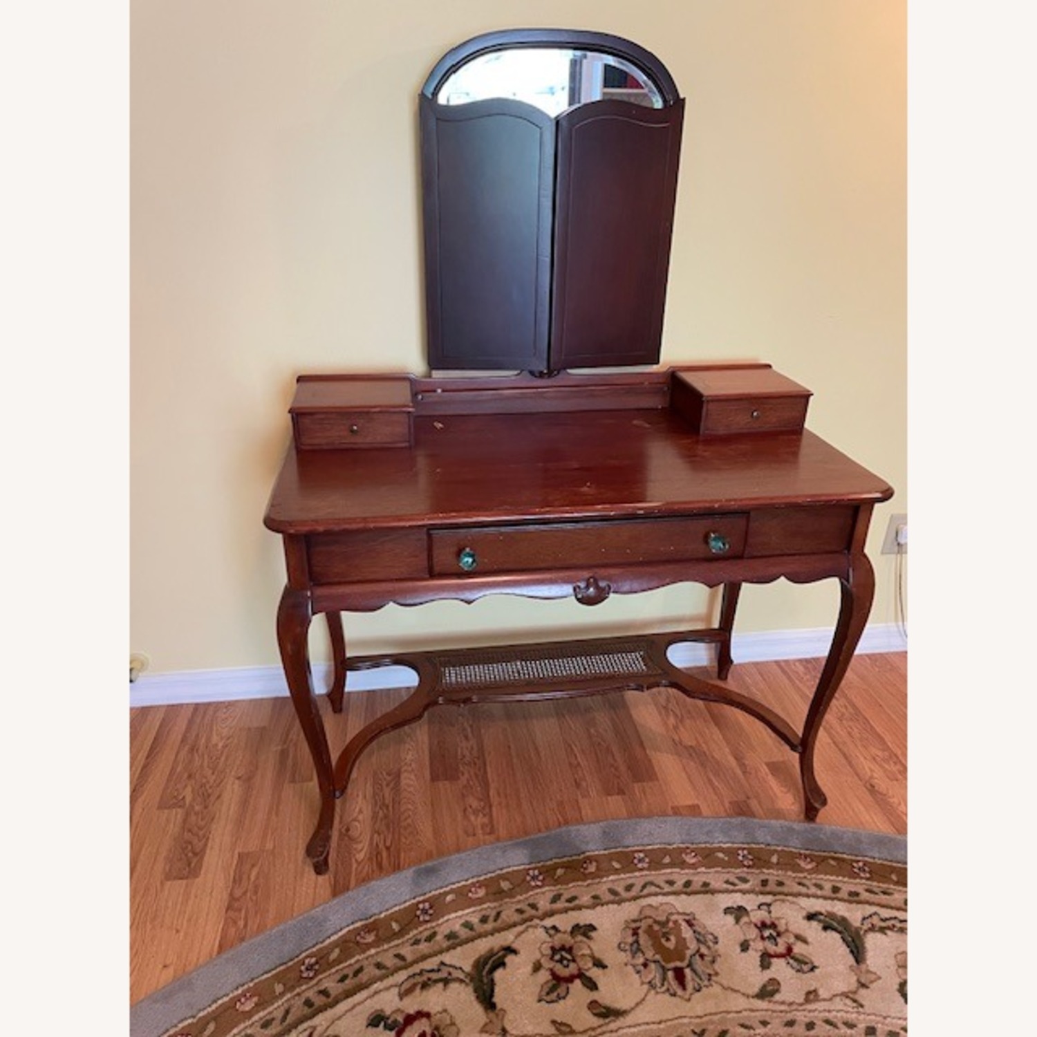 Brown Wood Dressing Table Mirror & Stool Set - image-2