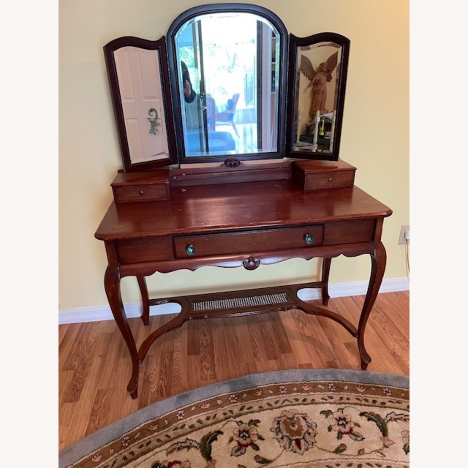 Brown Wood Dressing Table Mirror & Stool Set - image-5