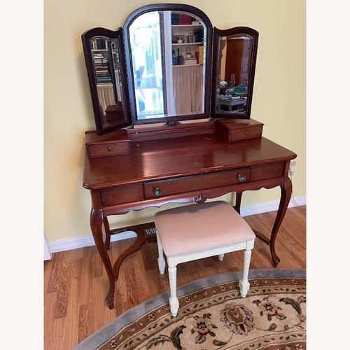 Used Brown Wood Dressing Table Mirror & Stool Set for sale on AptDeco