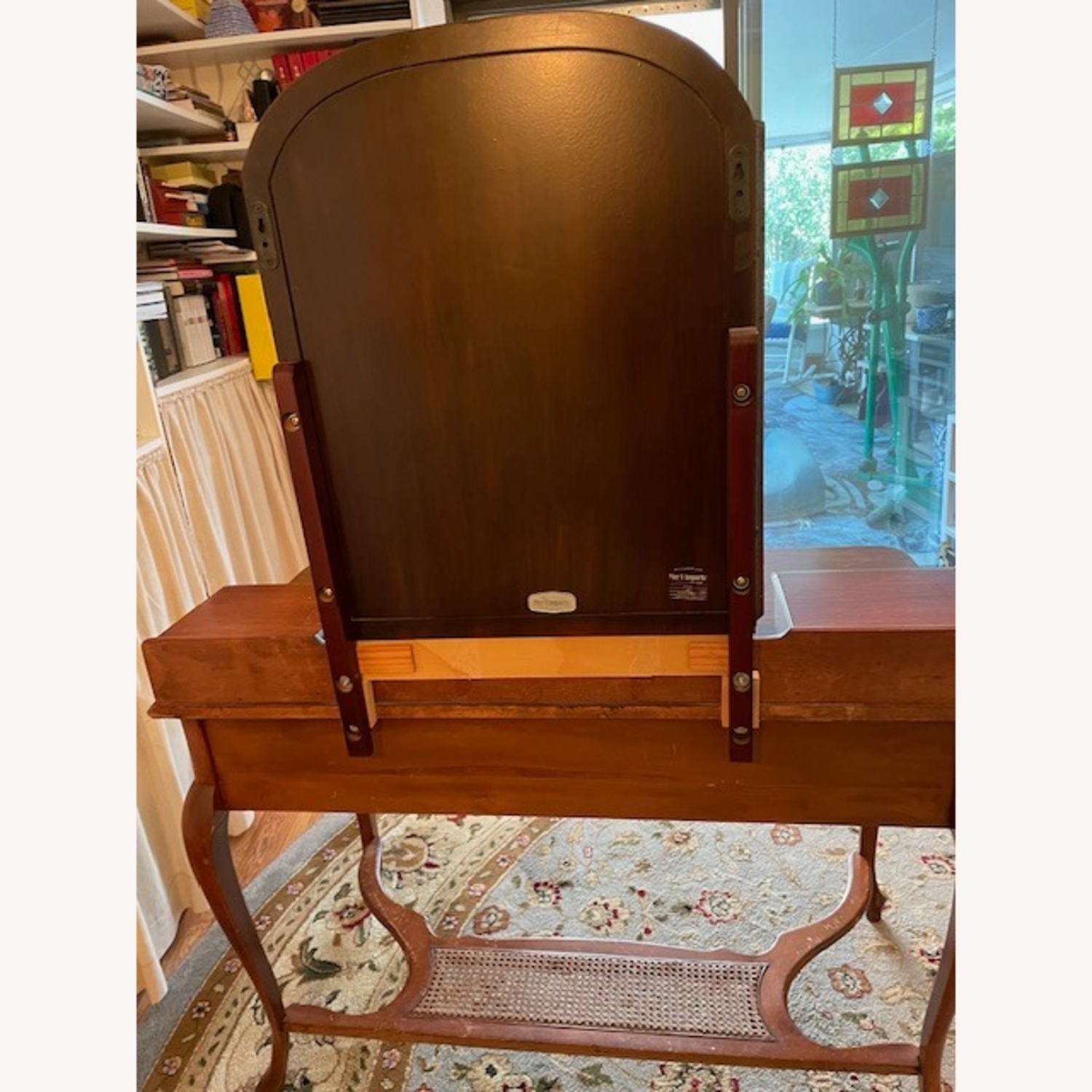 Brown Wood Dressing Table Mirror & Stool Set - image-3