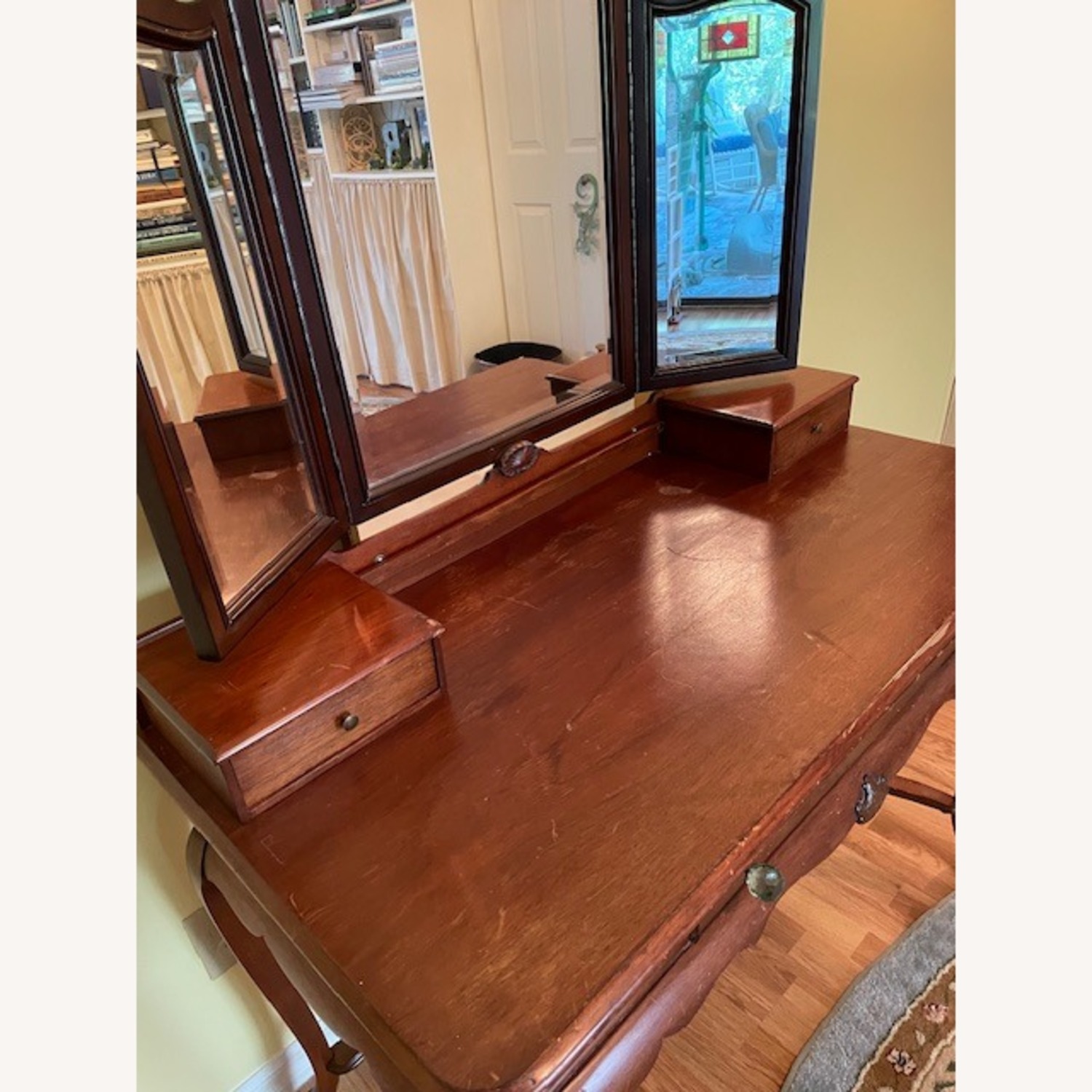 Brown Wood Dressing Table Mirror & Stool Set - image-6