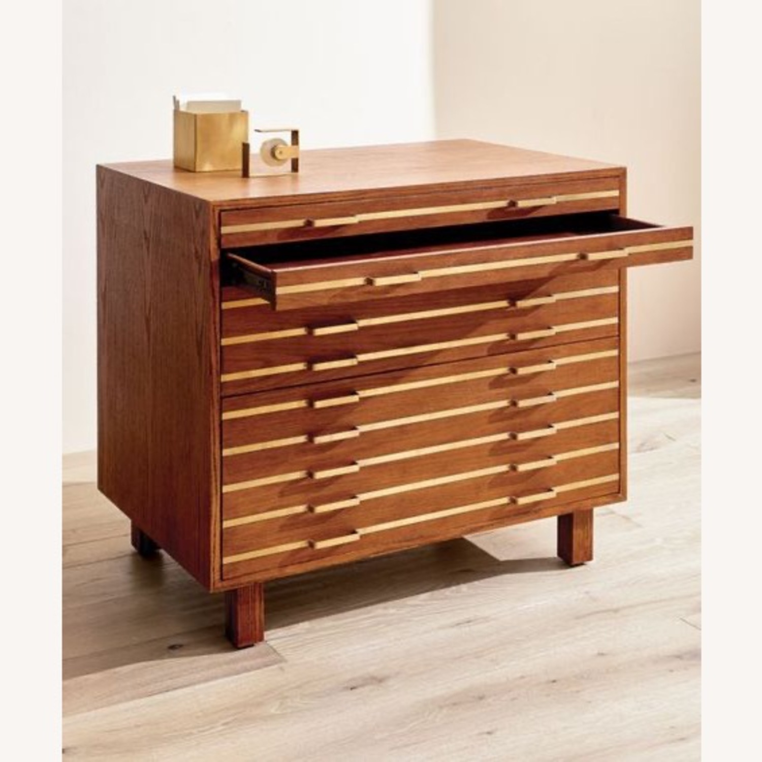 CB2 Natural Wood w Gold File Cabinet - image-2