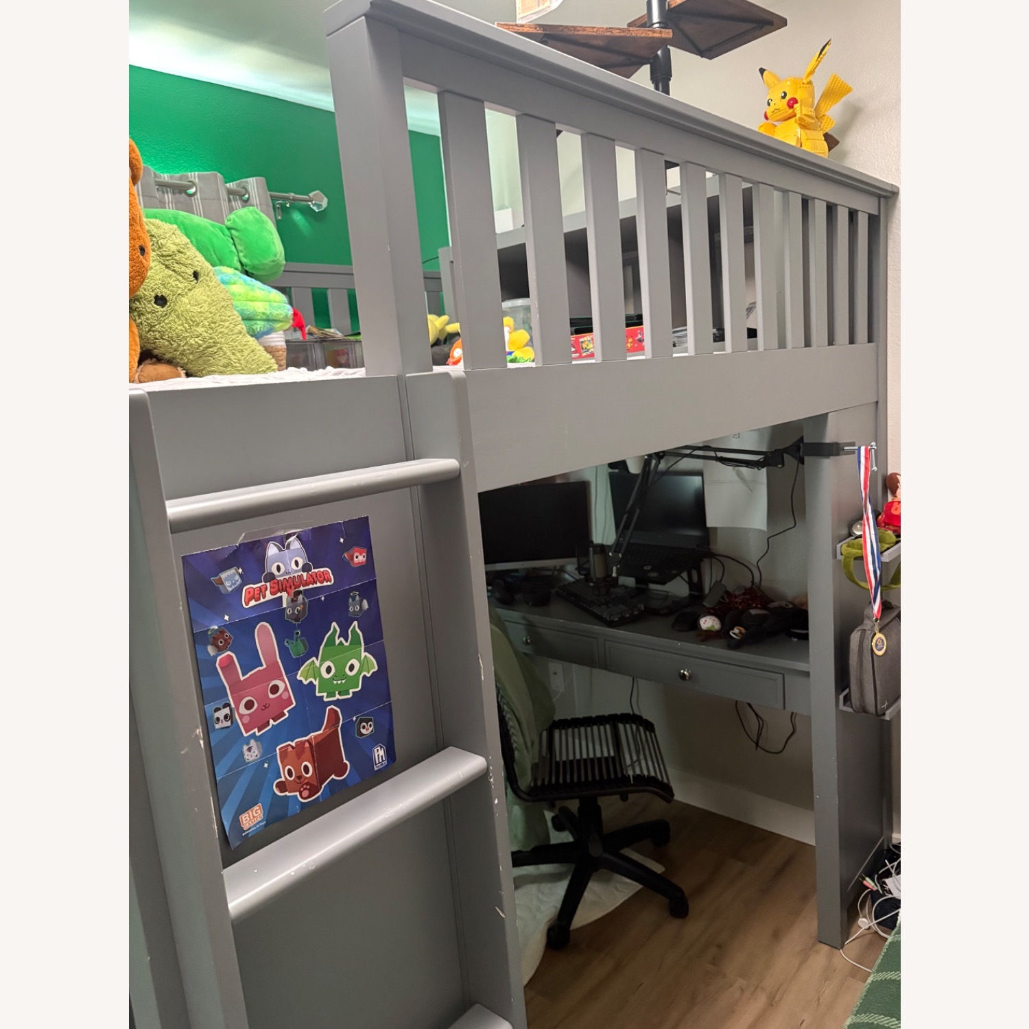 Pottery Barn Elliott Full Size Loft Bed with Desk Shelves Drawers - image-5