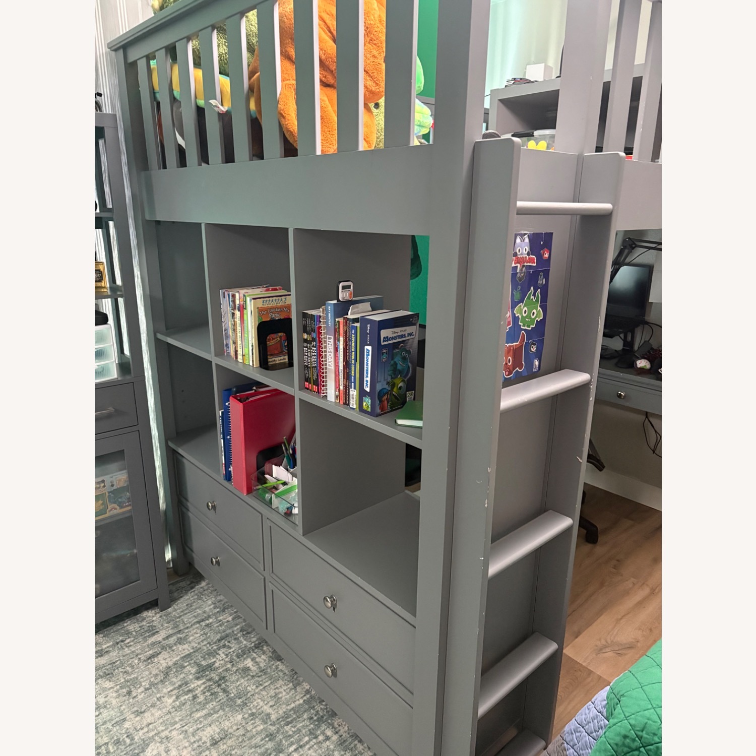 Pottery Barn Elliott Full Size Loft Bed with Desk Shelves Drawers - image-2