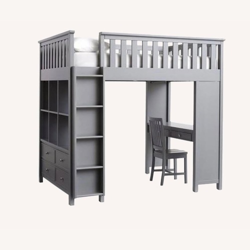 Used Pottery Barn Elliott Full Size Loft Bed with Desk Shelves Drawers for sale on AptDeco