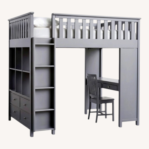 Used Pottery Barn Elliott Full Size Loft Bed with Desk Shelves Drawers for sale on AptDeco