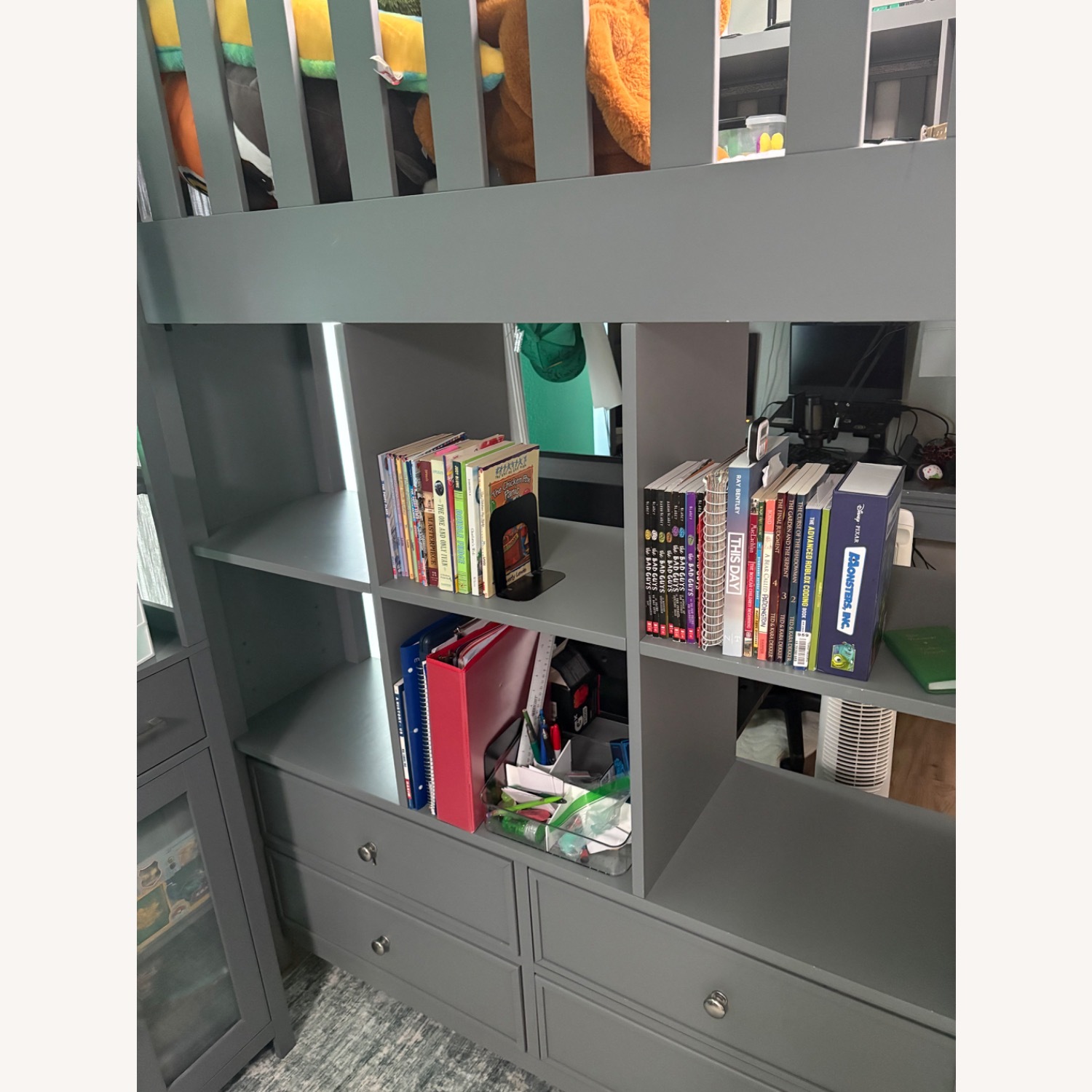 Pottery Barn Elliott Full Size Loft Bed with Desk Shelves Drawers - image-3