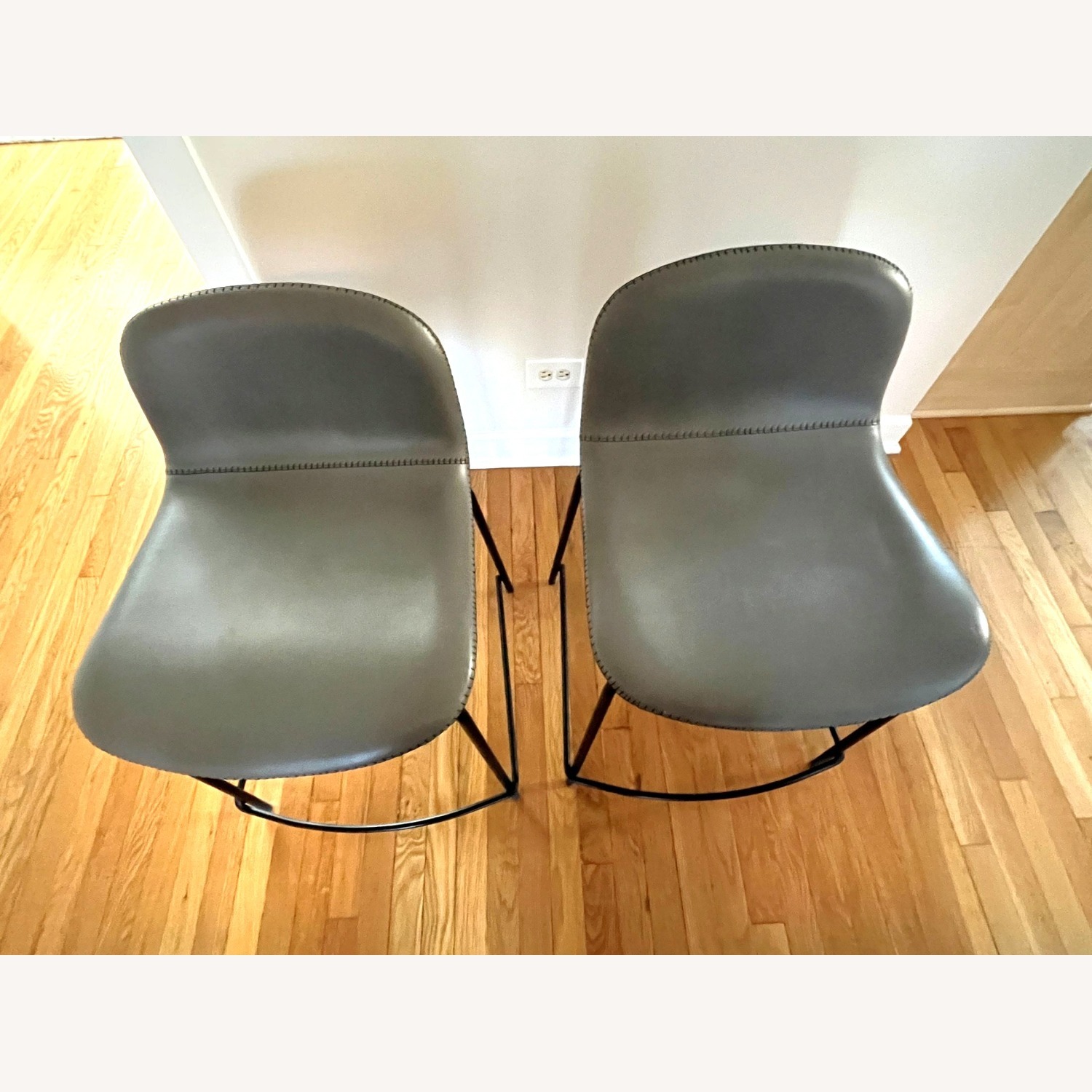 CB2 Light Gray Leather Dining Chairs - image-1