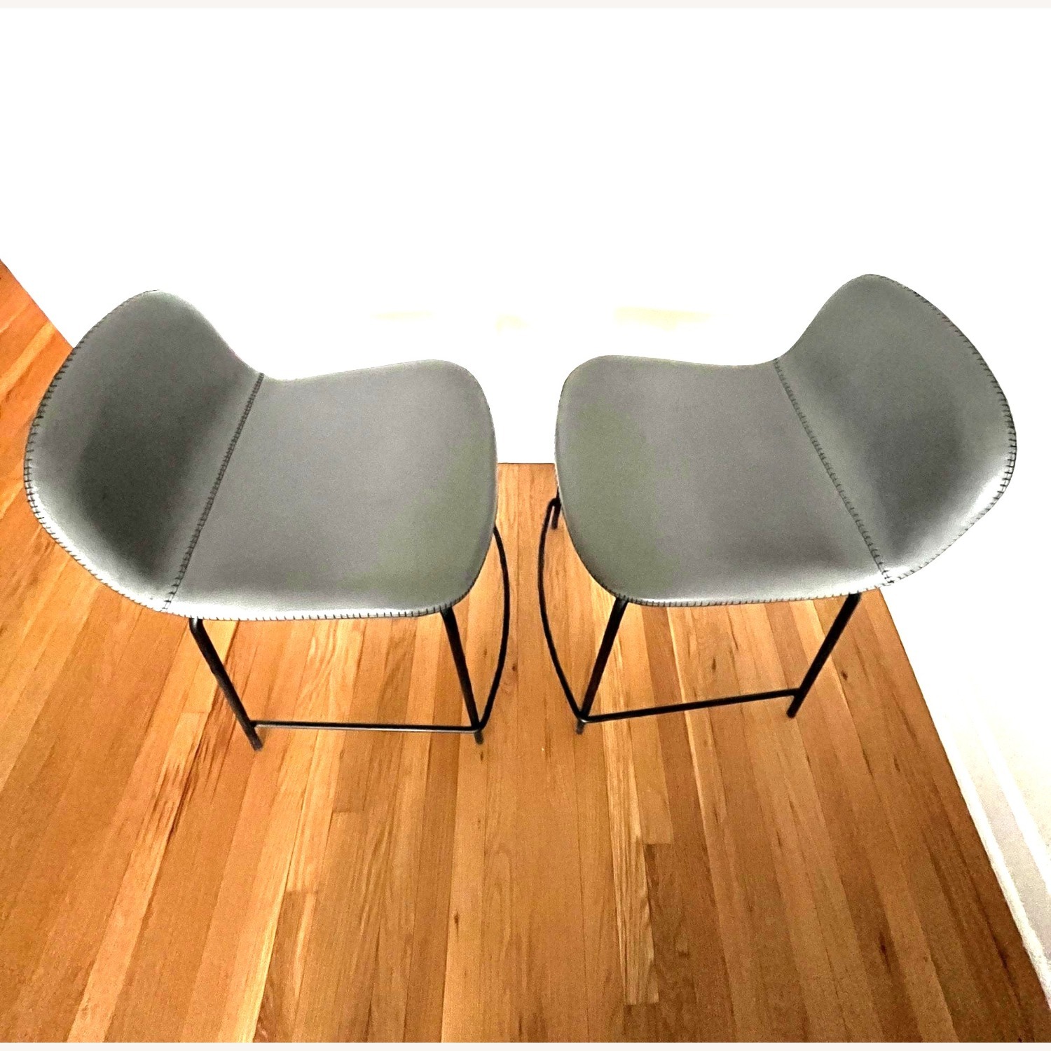 CB2 Light Gray Leather Dining Chairs - image-3