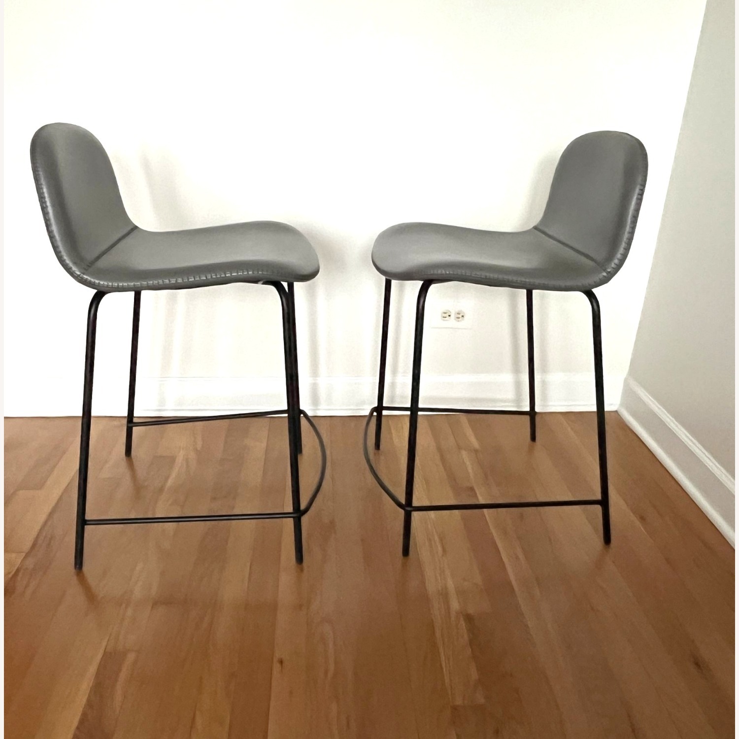 CB2 Light Gray Leather Dining Chairs - image-2