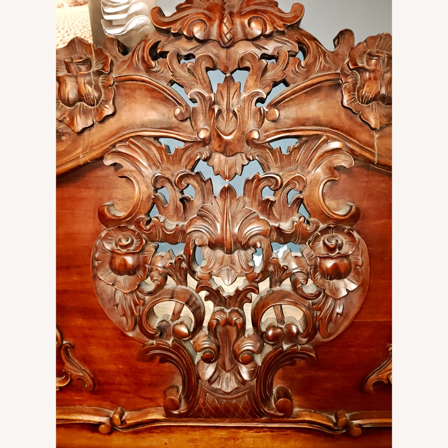 Vintage/Antique Light Brown Wood King Bed - image-3