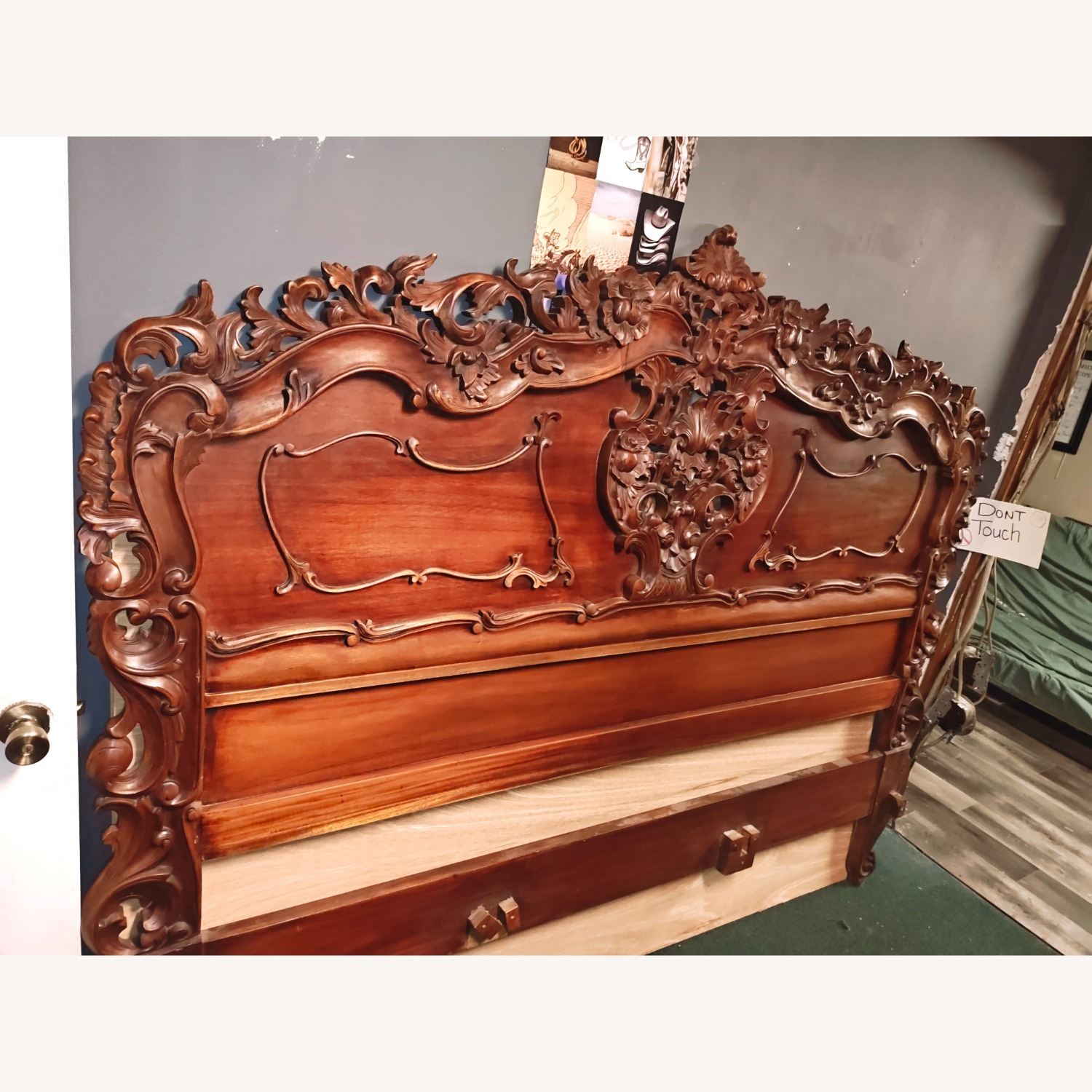 Vintage/Antique Light Brown Wood King Bed - image-1