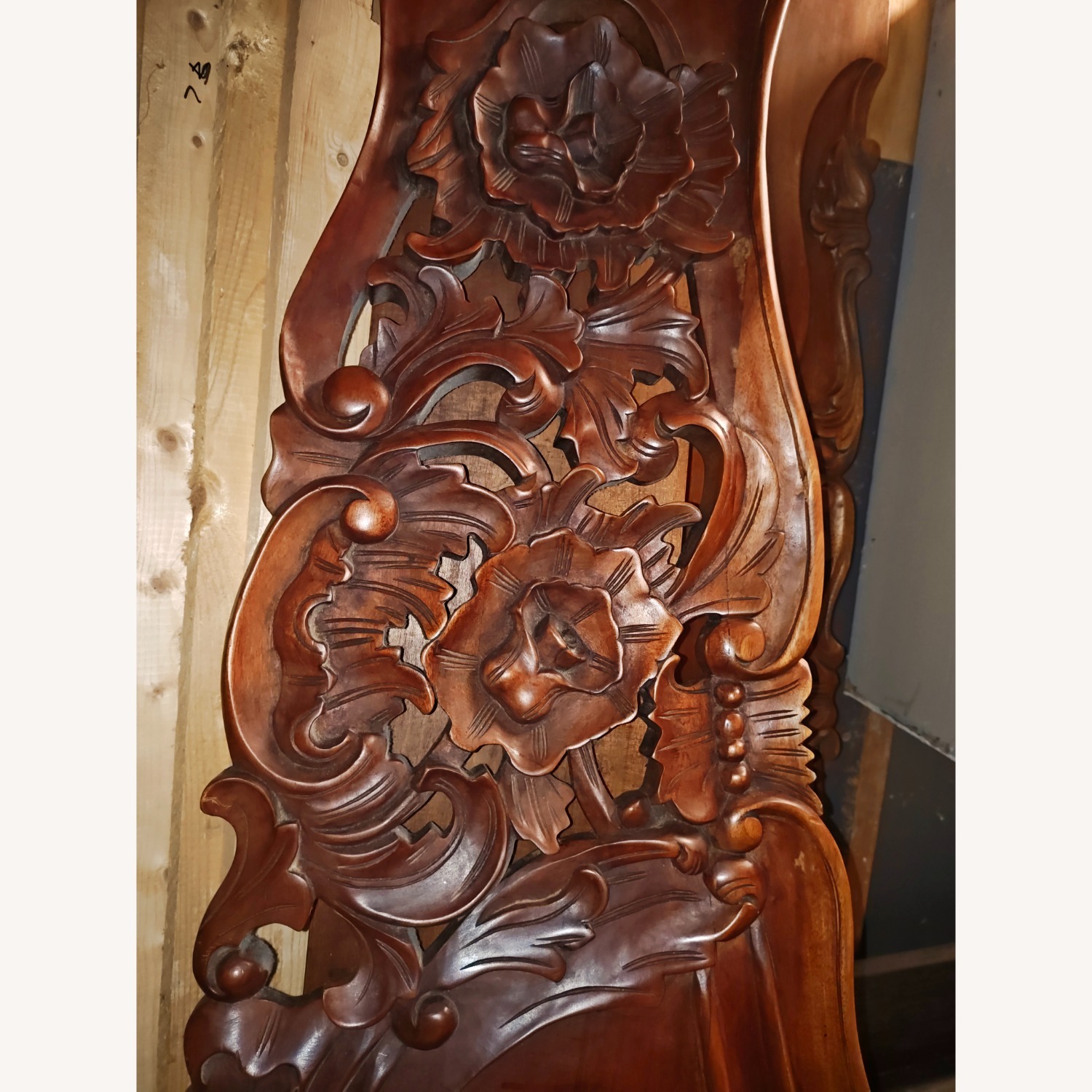 Vintage/Antique Light Brown Wood King Bed - image-4