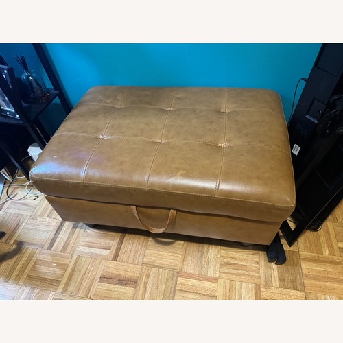 Used Light Brown Leather Ottoman for sale on AptDeco