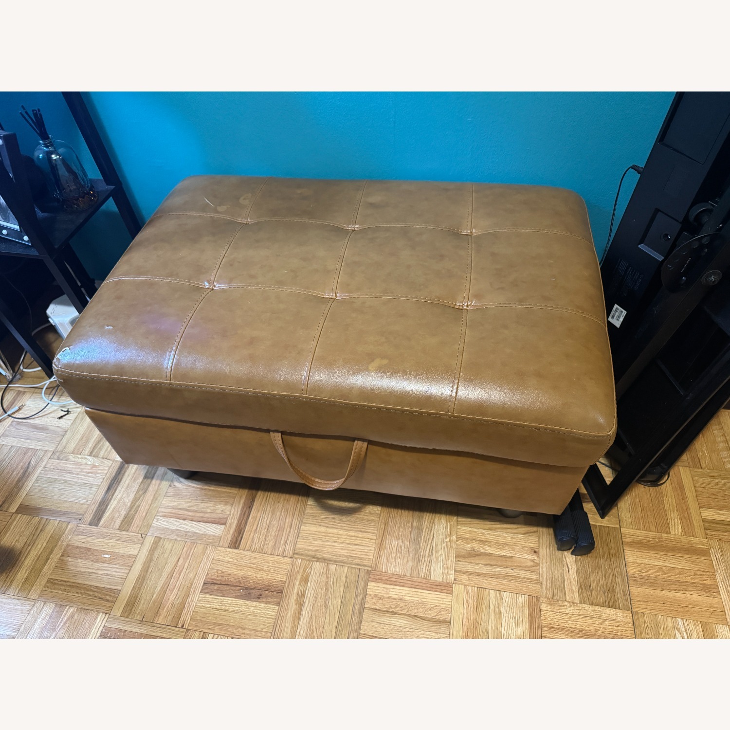 Light Brown Leather Ottoman - image-2