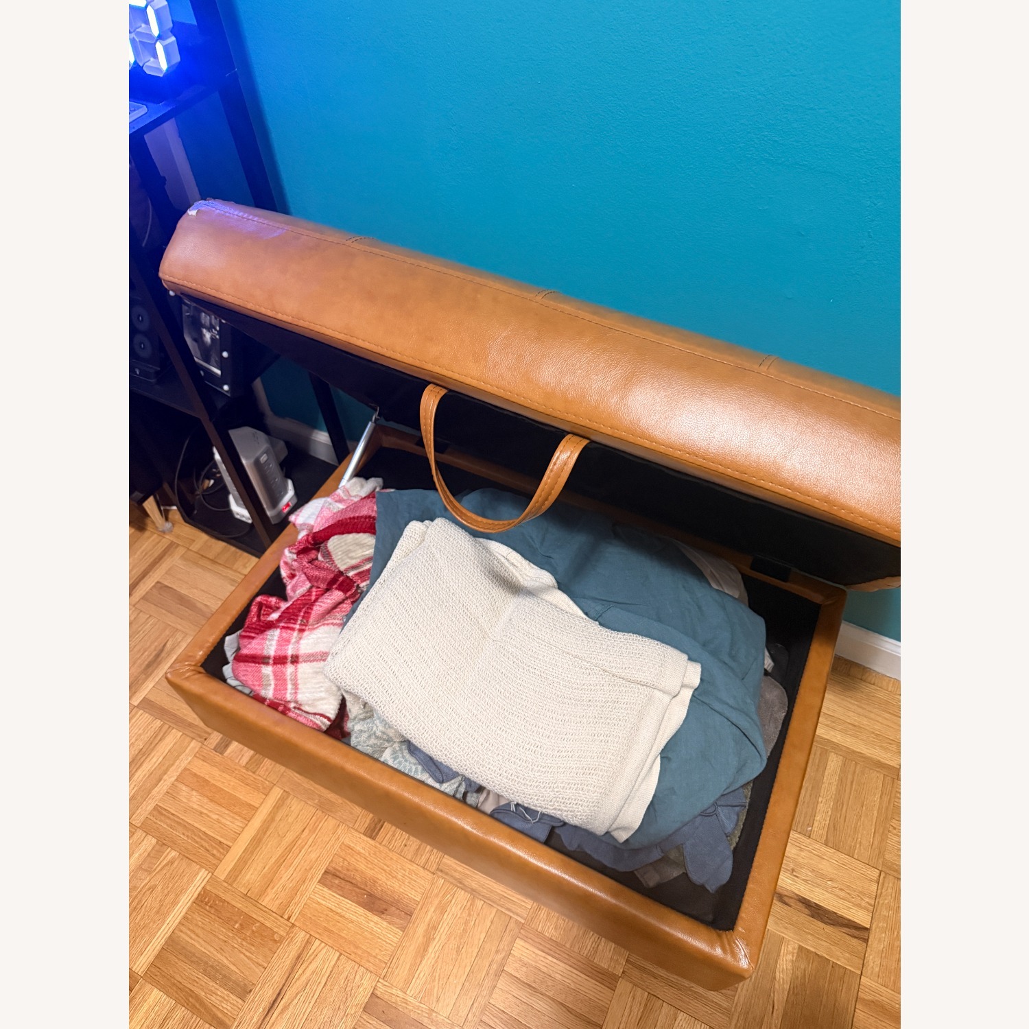 Light Brown Leather Ottoman - image-3