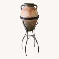 Tuscan-Style Clay Amphora & Stand