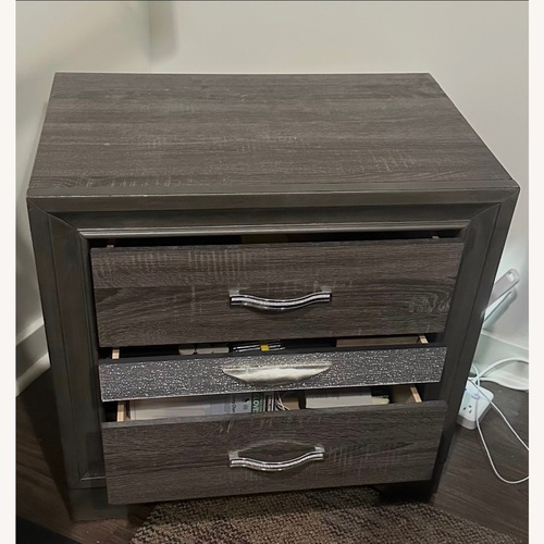 Used Raymour & Flanigan Dark Gray Nightstand for sale on AptDeco