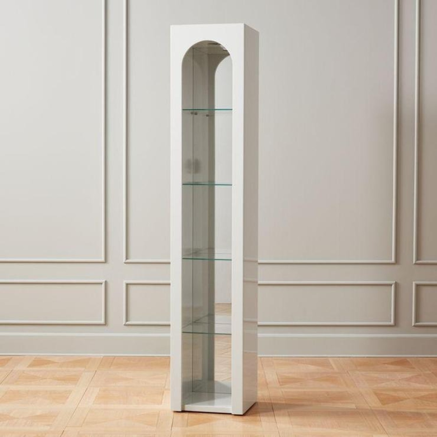 CB2 Tosca Arched White High Gloss Glass Etagere - image-1