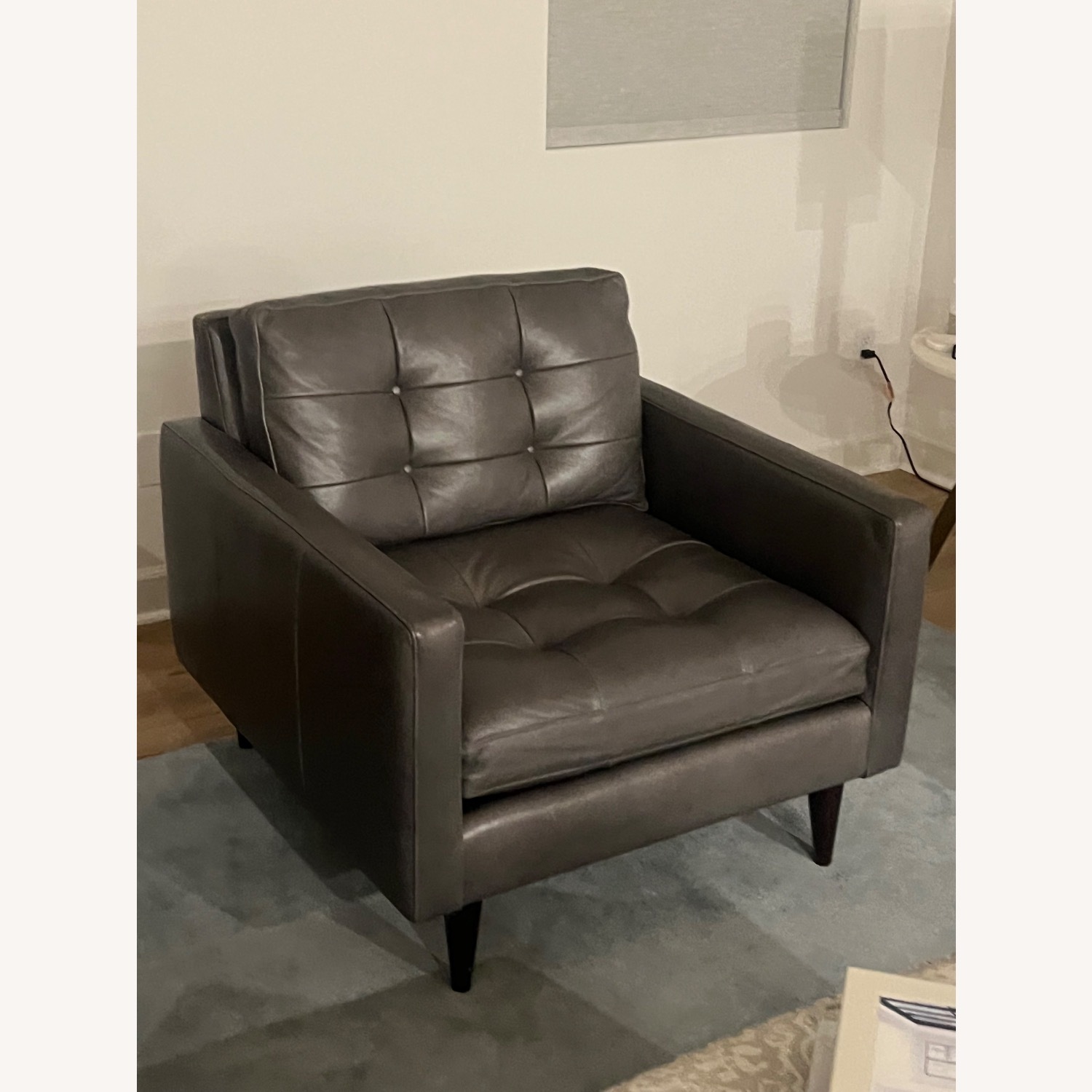 Crate & Barrel Petrie Dark Gray Leather Armchair - image-3