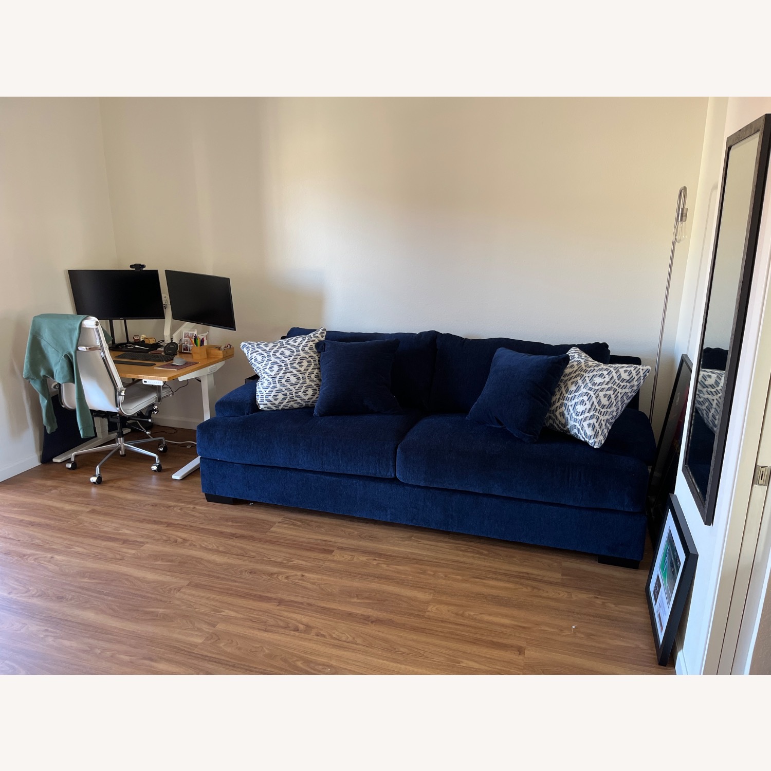 Turner Queen Sleeper Blue Fabric Sleeper Sofa - image-1