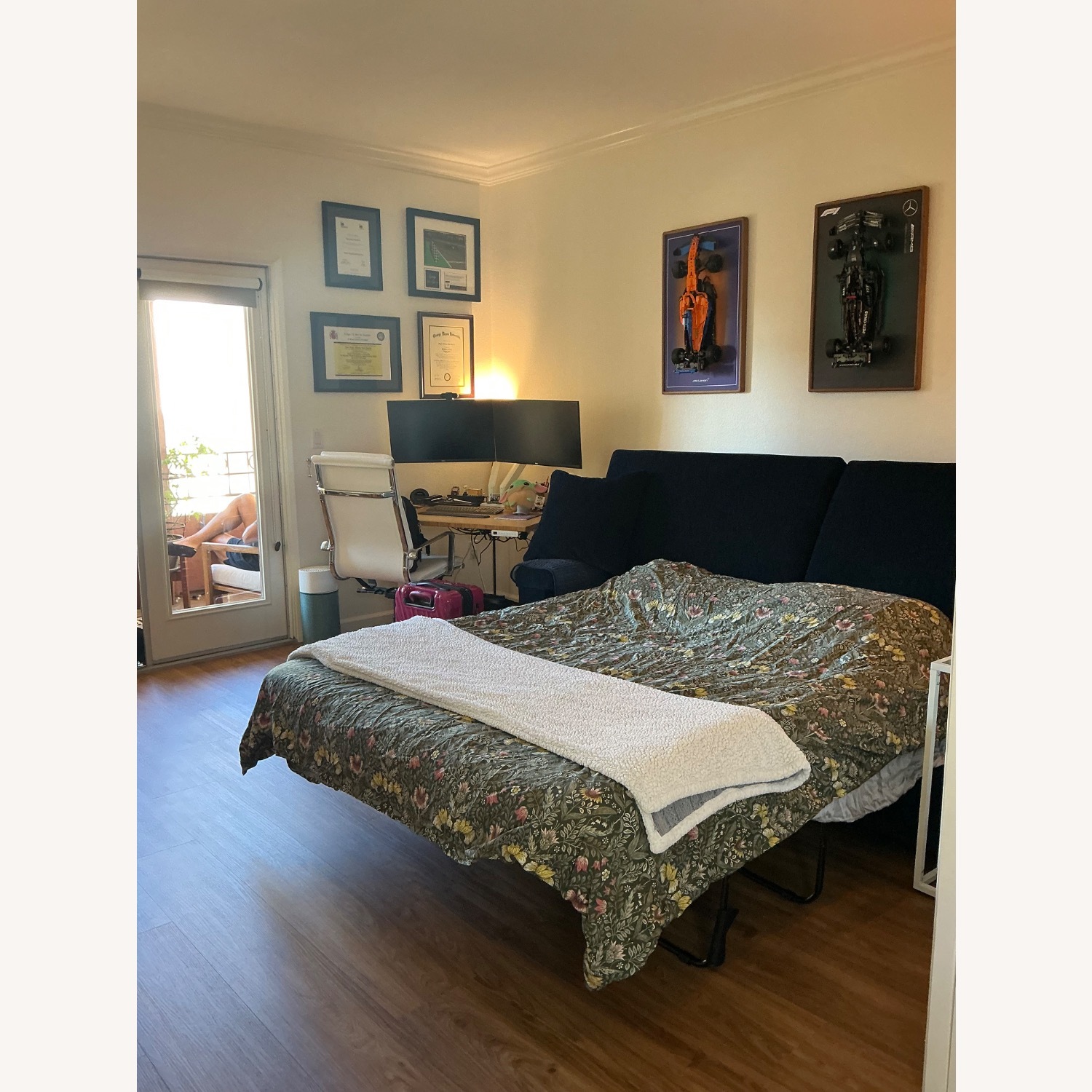 Turner Queen Sleeper Blue Fabric Sleeper Sofa - image-3