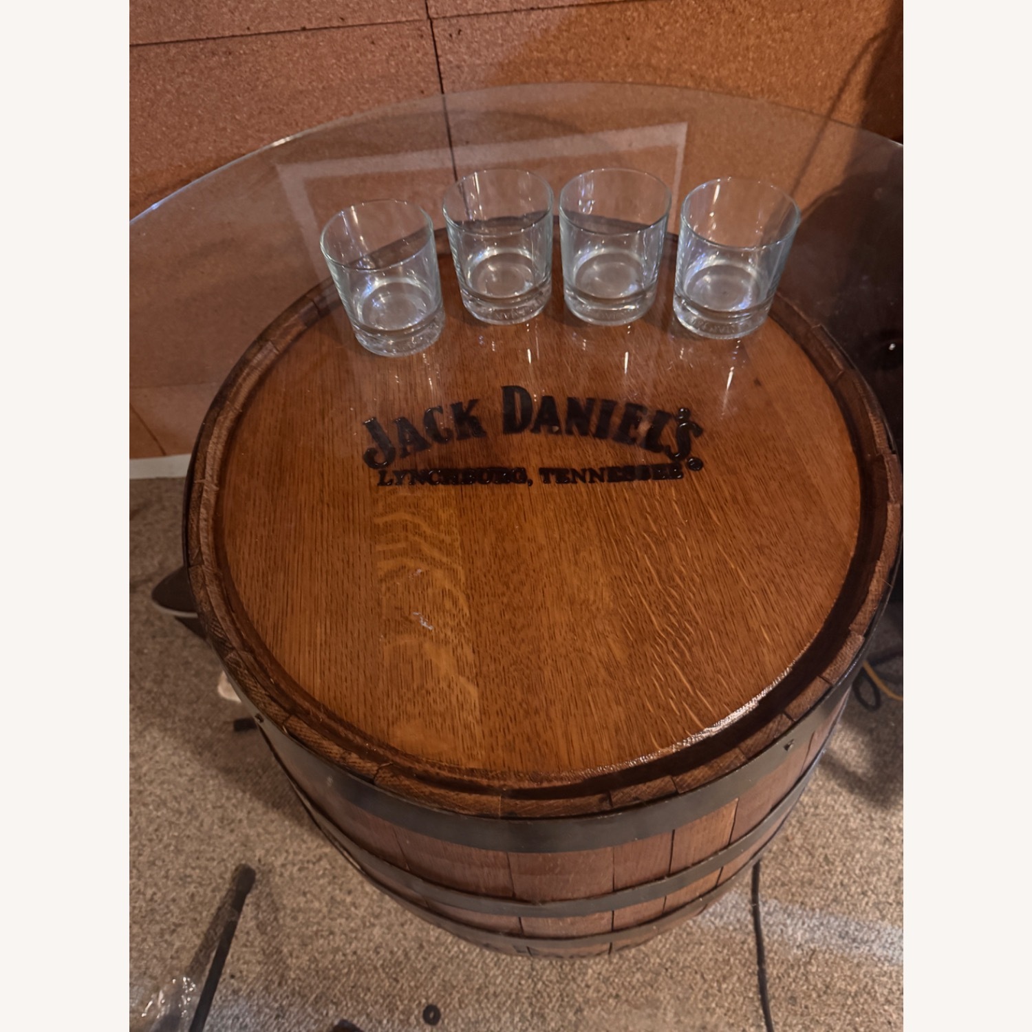 Jack Daniel's Whiskey Barrel Glass Top Table - image-3