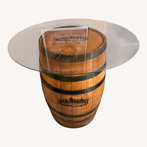 Used Jack Daniel's Whiskey Barrel Glass Top Table for sale on AptDeco