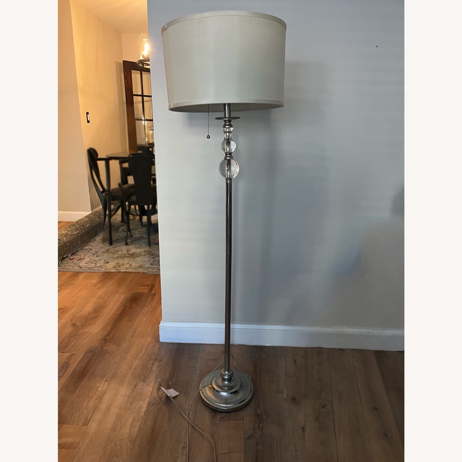 Silver Floor Lamp with White Shade - image-1