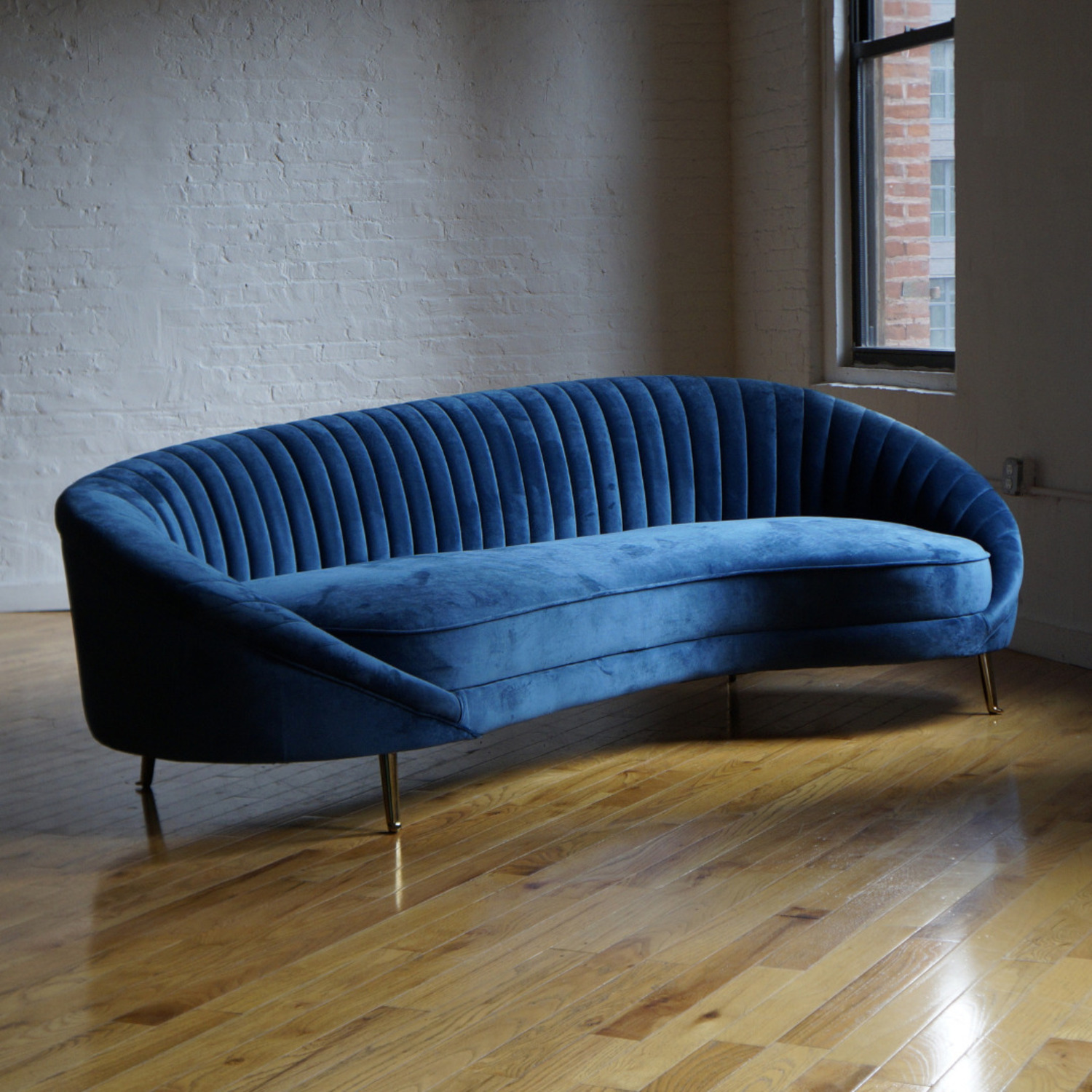 Curved Modern Sofa Dark Blue Velvet  - image-3