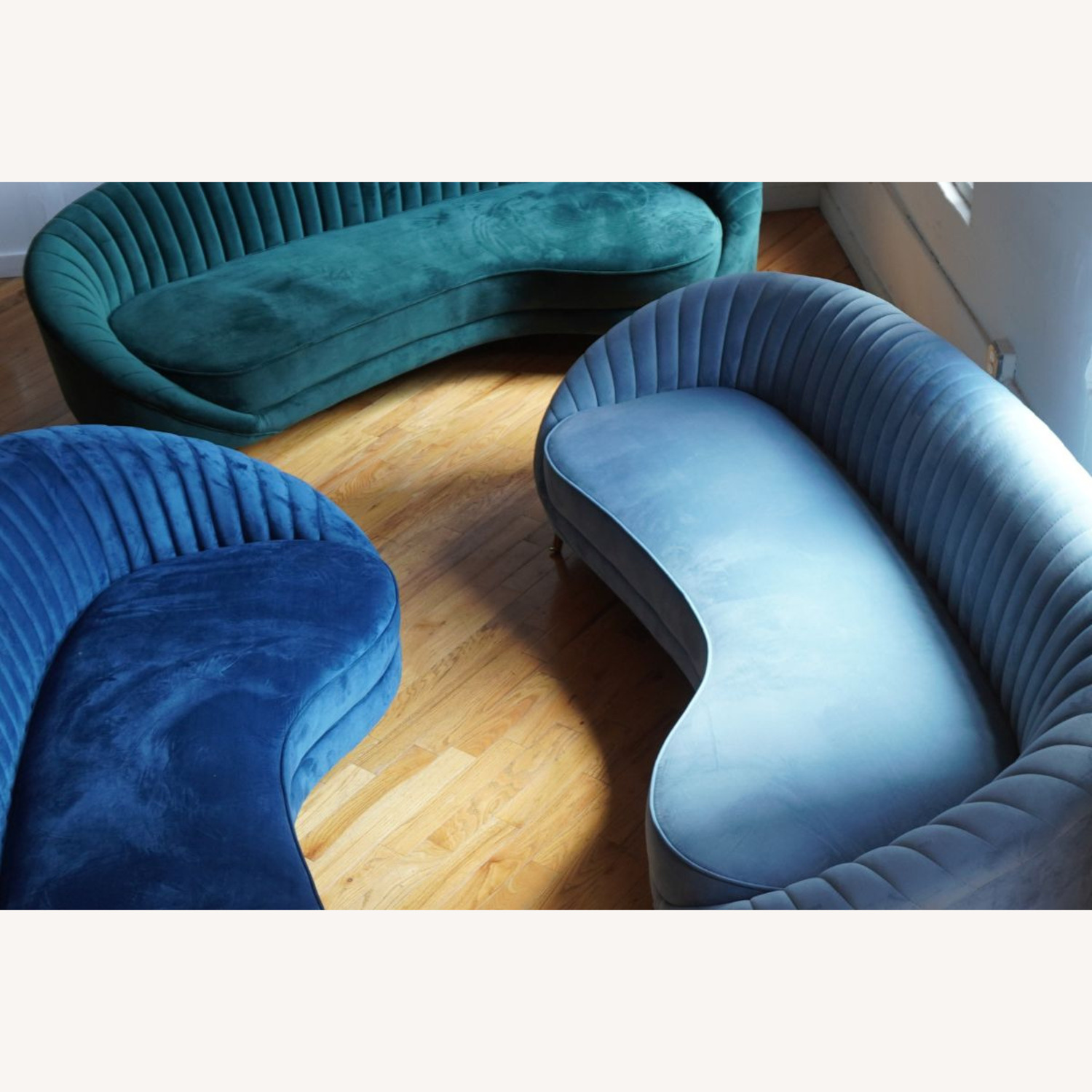 Curved Modern Sofa Dark Blue Velvet  - image-1