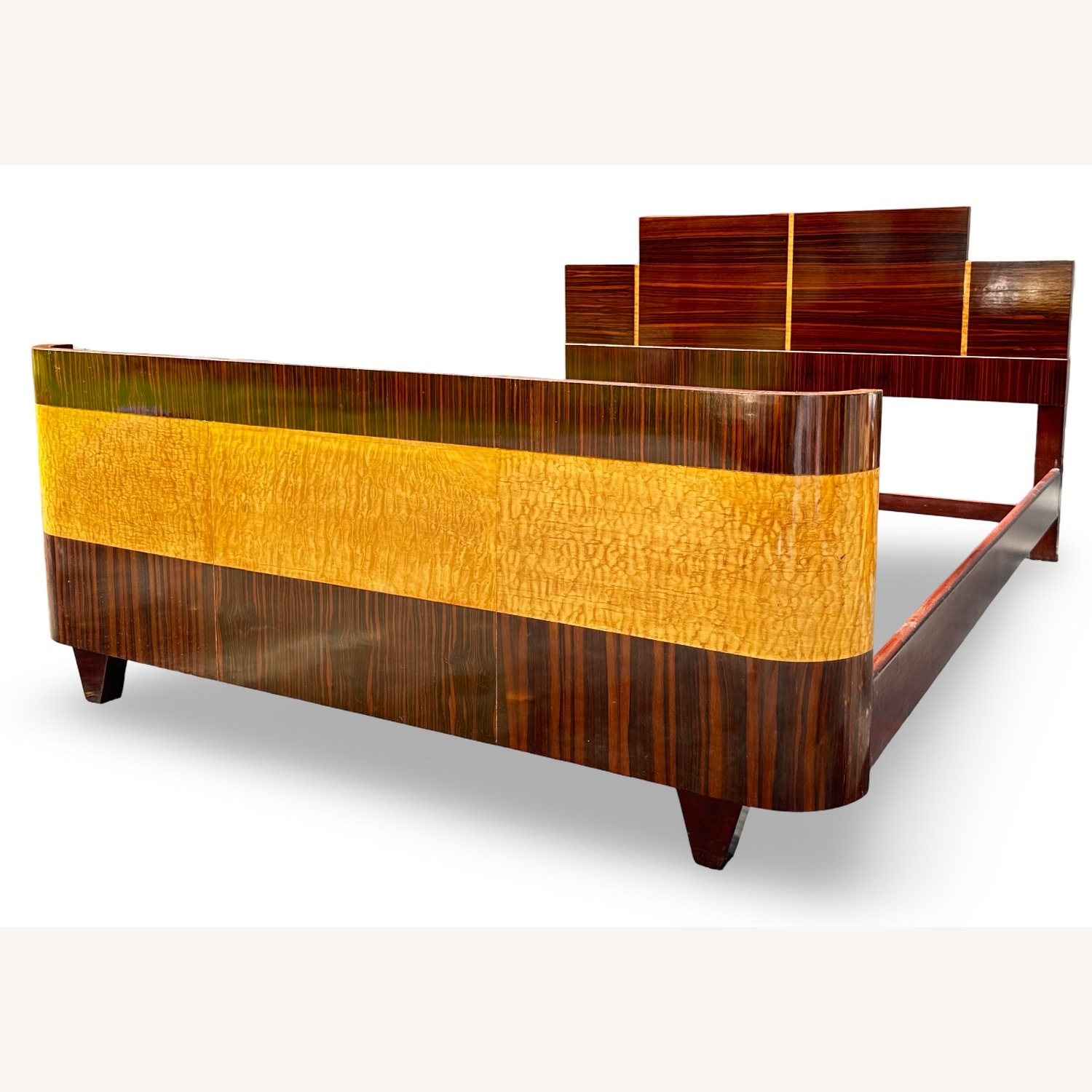 1930s Italian Art Deco Queen Bed Maple & Macassar - image-1