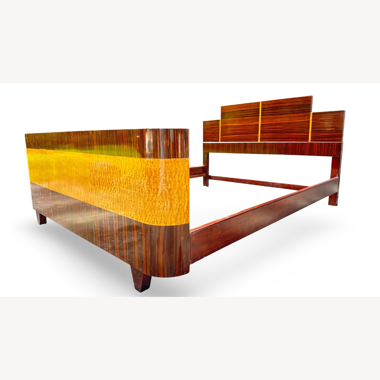 1930s Italian Art Deco Queen Bed Maple & Macassar - image-2